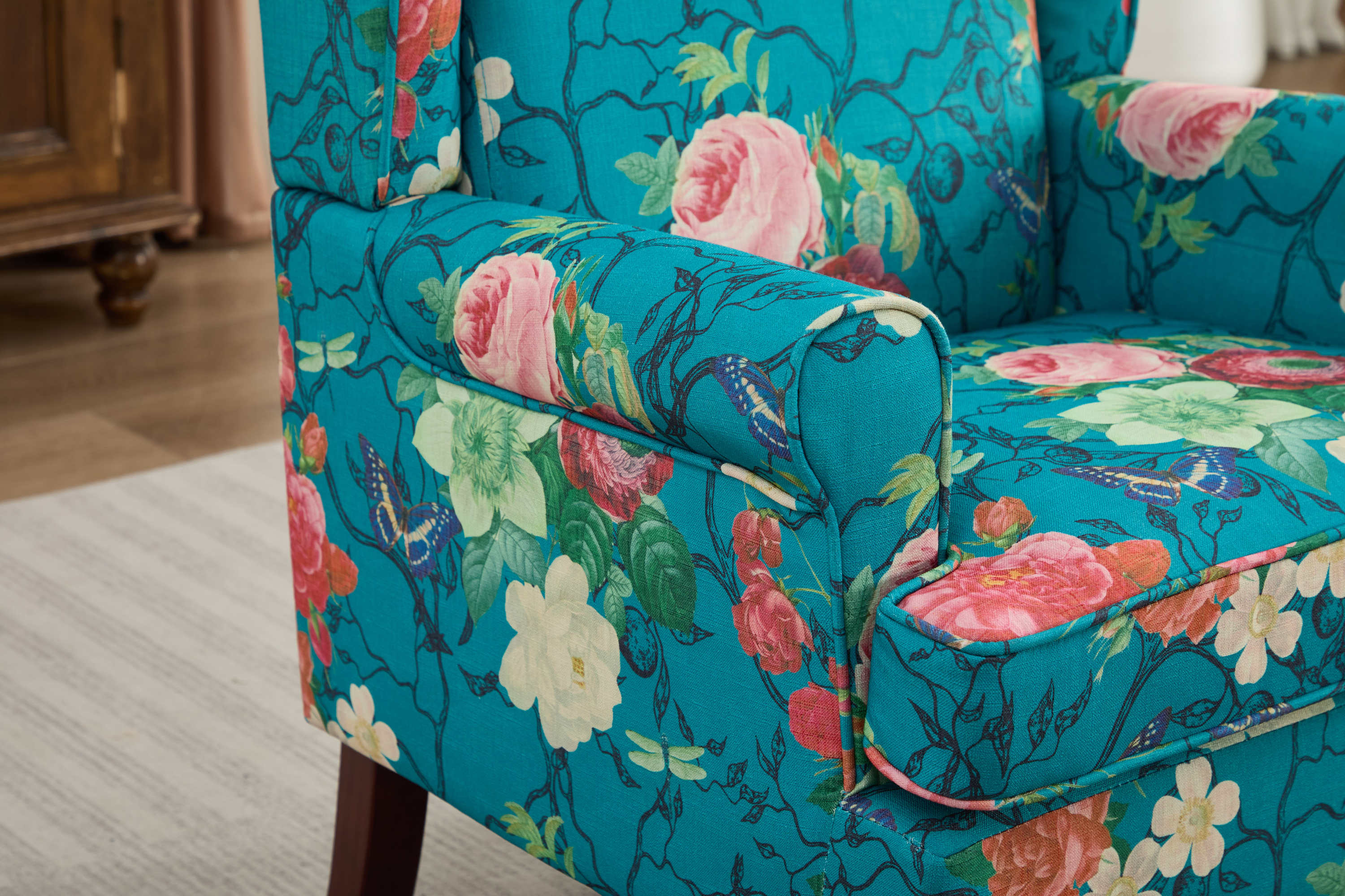 Modern Accent Chair with Retro Wood Legs - Floral - Image 10