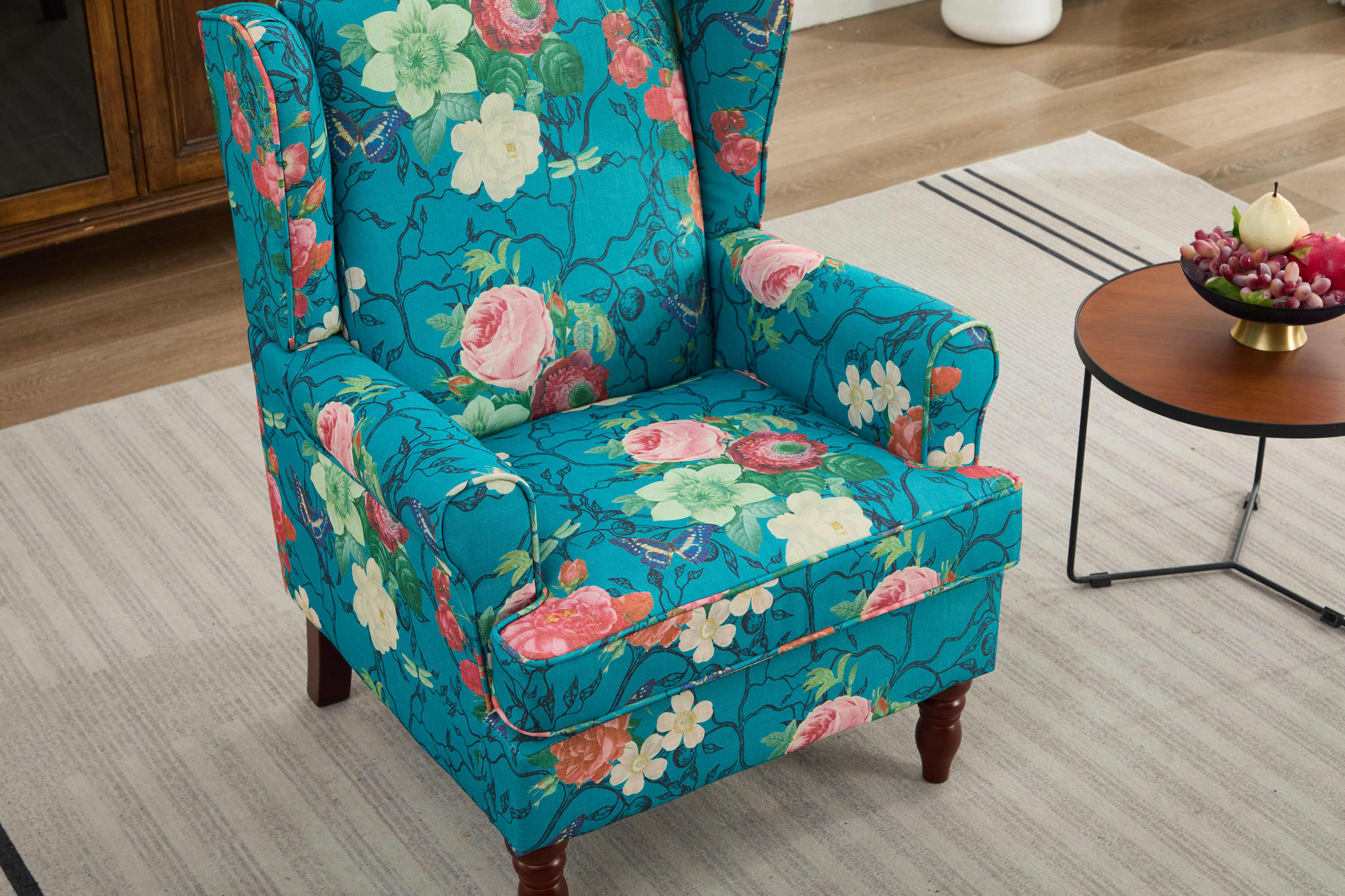 Modern Accent Chair with Retro Wood Legs - Floral - Image 12