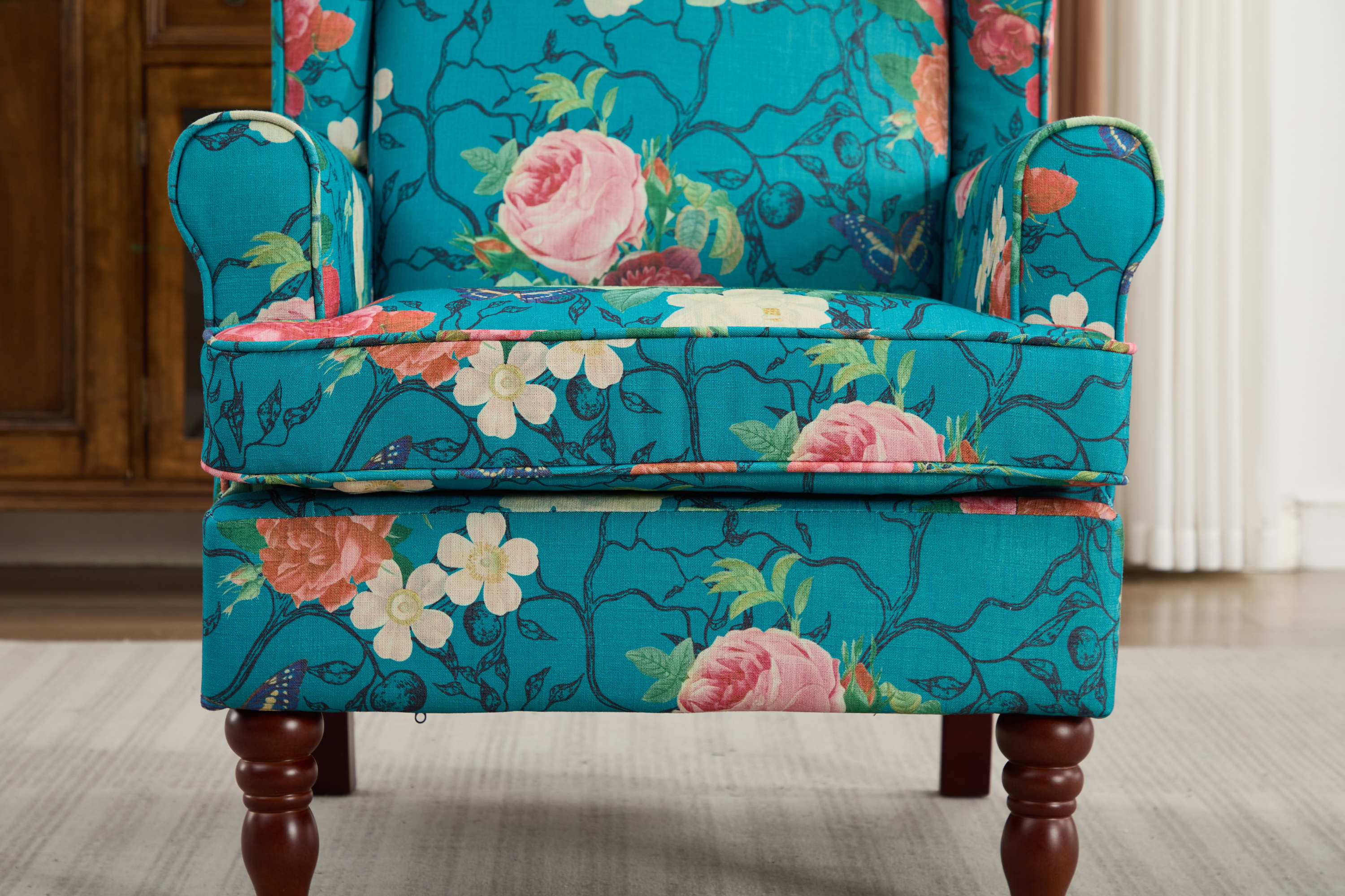 Modern Accent Chair with Retro Wood Legs - Floral - Image 13