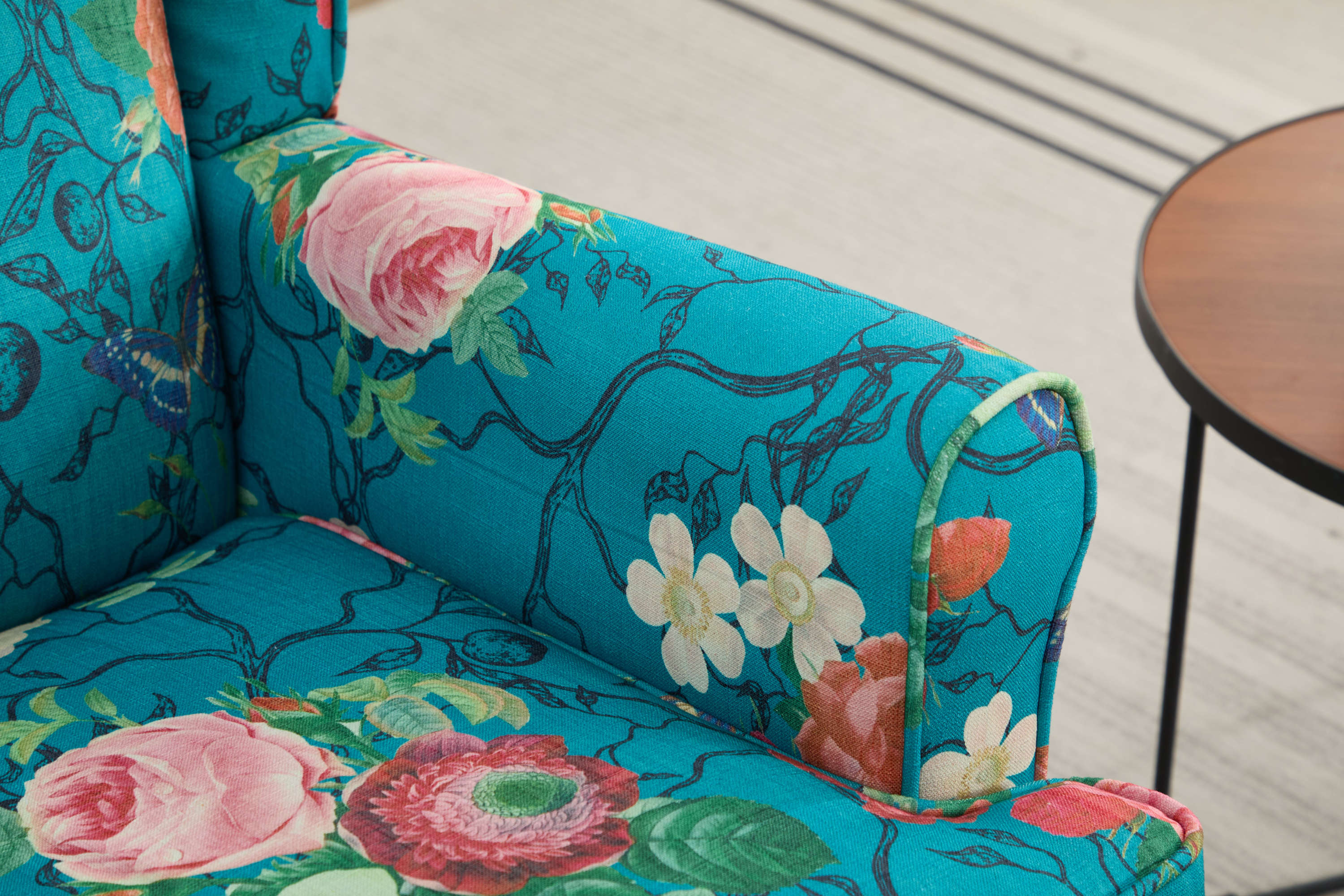 Modern Accent Chair with Retro Wood Legs - Floral - Image 14