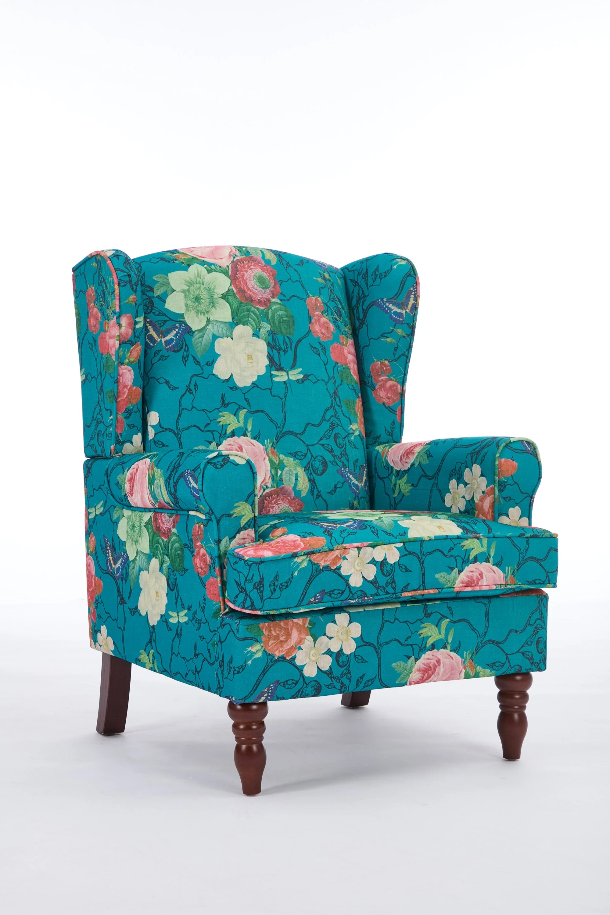 Modern Accent Chair with Retro Wood Legs - Floral - Image 17