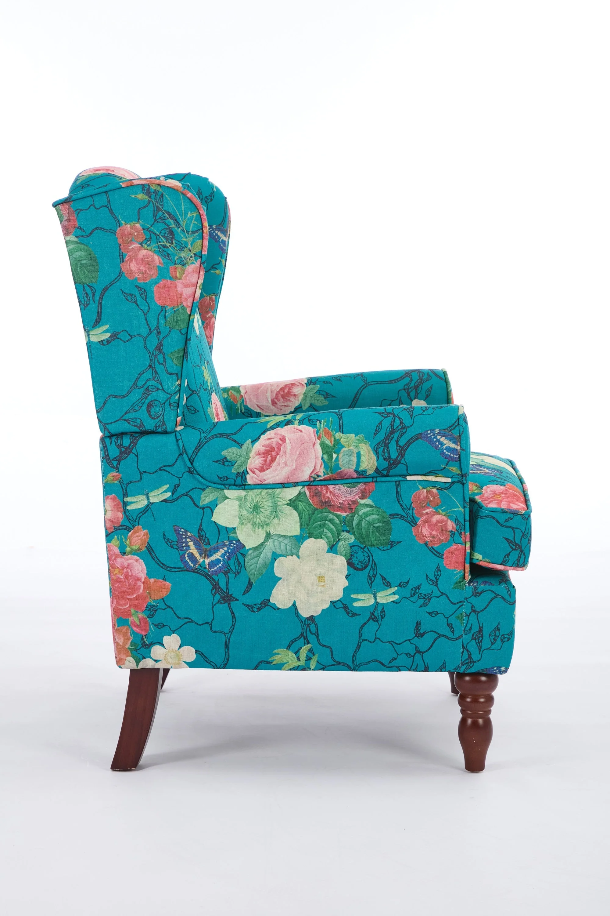 Modern Accent Chair with Retro Wood Legs - Floral - Image 21