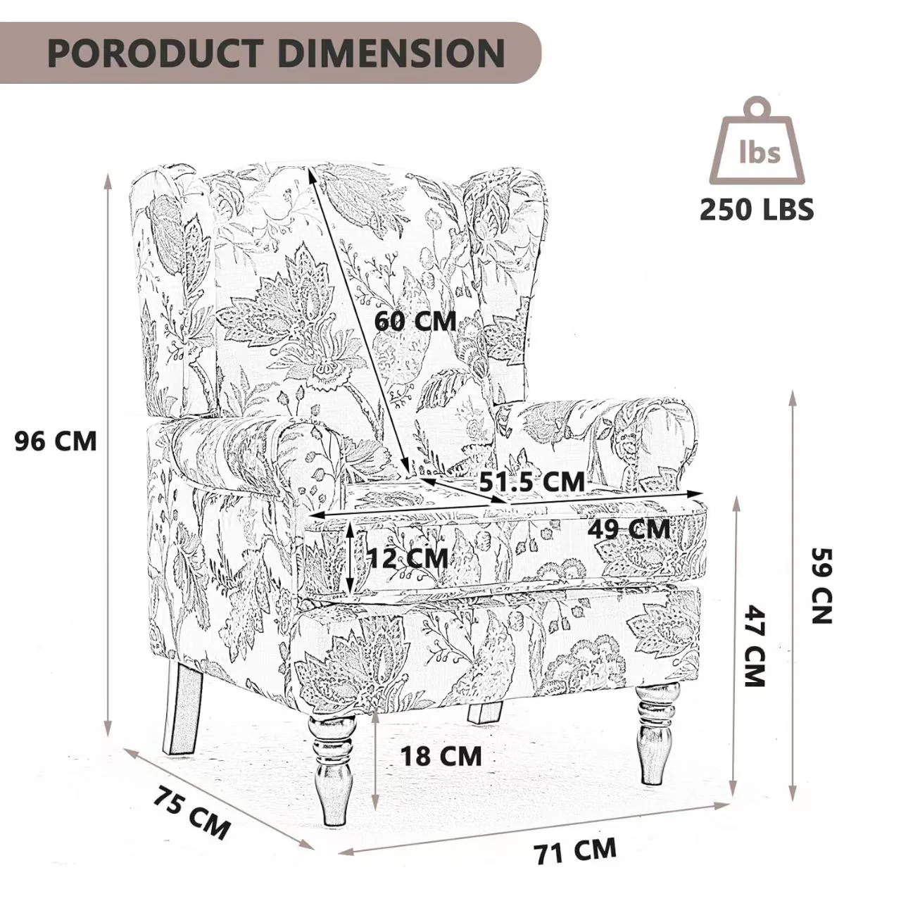 Modern Accent Chair with Retro Wood Legs - Floral - Image 22