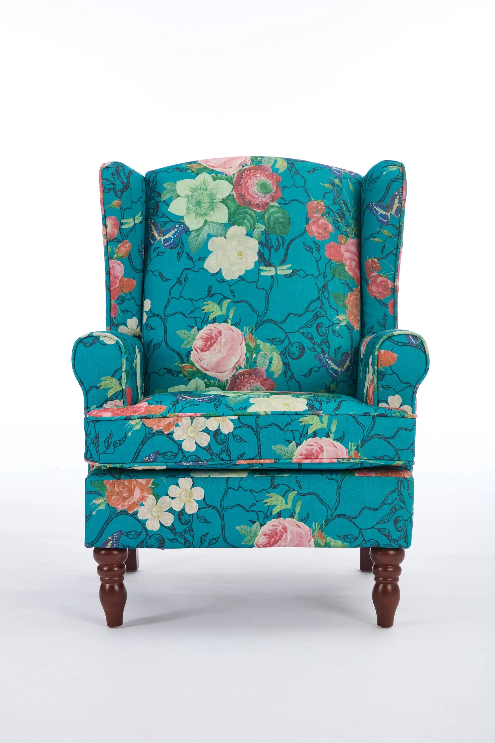 Modern Accent Chair with Retro Wood Legs - Floral - Image 23