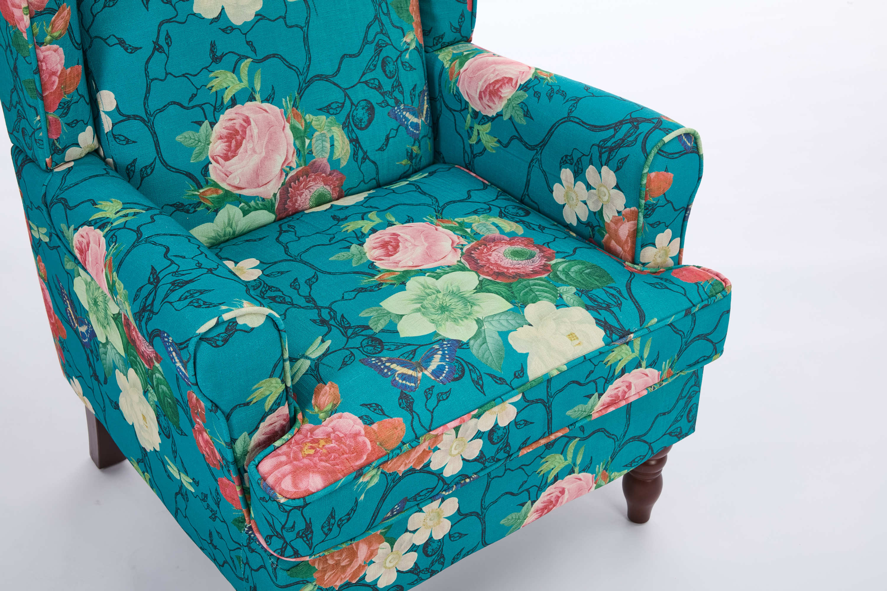 Modern Accent Chair with Retro Wood Legs - Floral - Image 25
