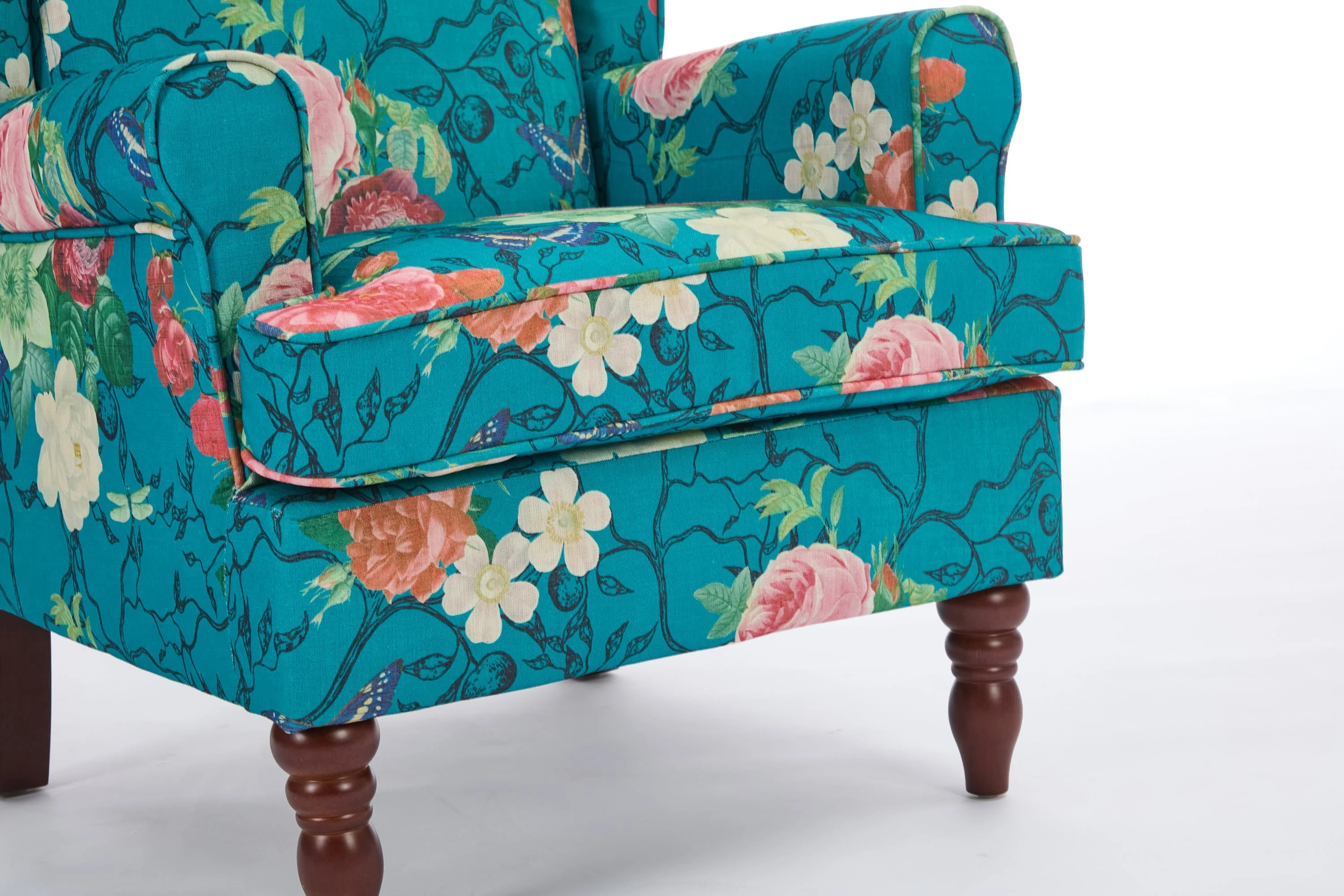 Modern Accent Chair with Retro Wood Legs - Floral - Image 27