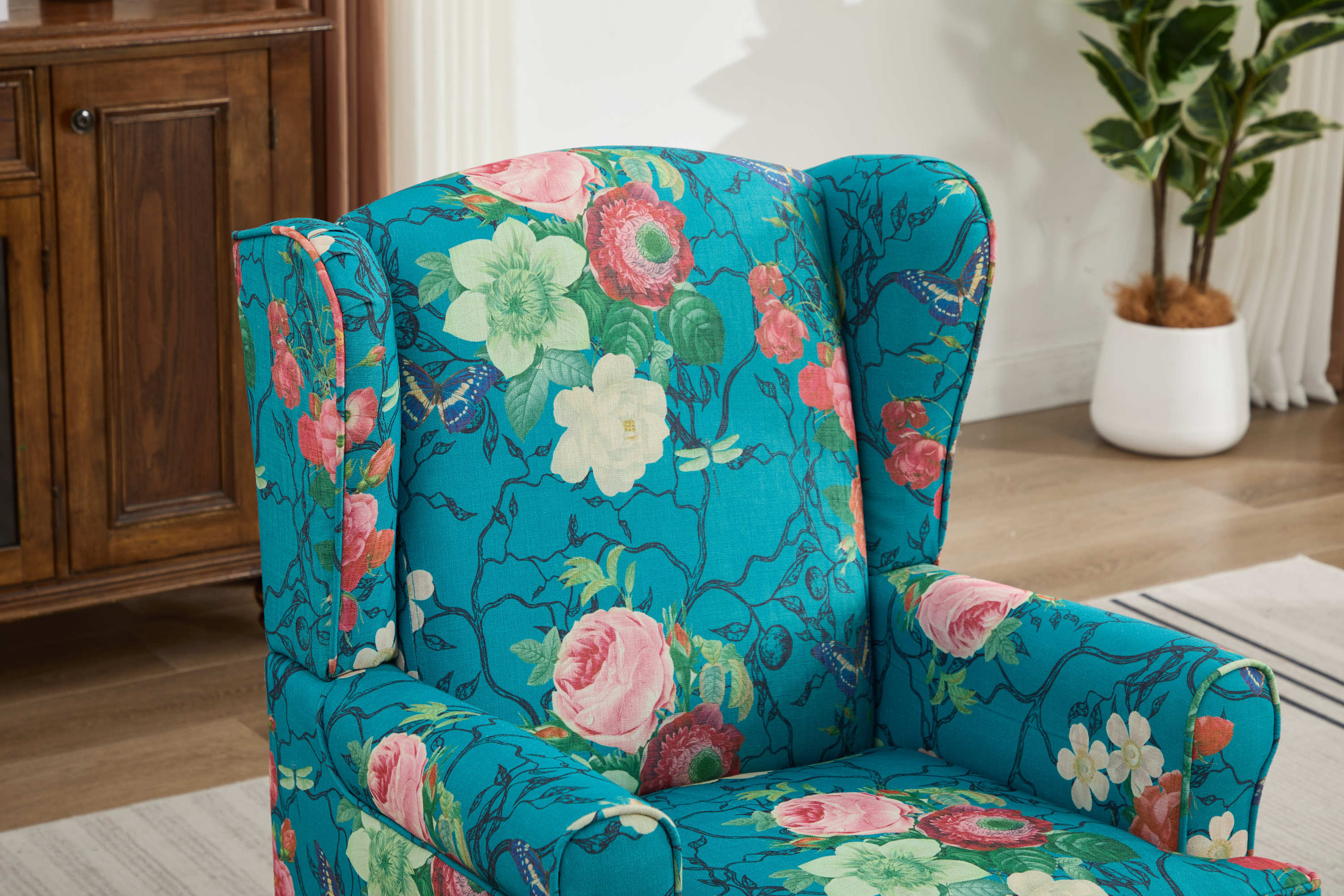 Modern Accent Chair with Retro Wood Legs - Floral - Image 7