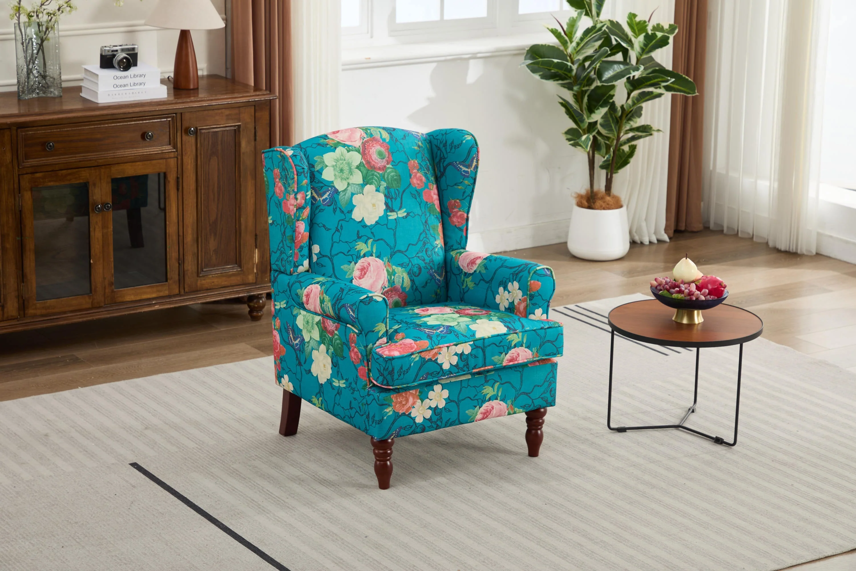 Modern Accent Chair with Retro Wood Legs - Floral - Image 8