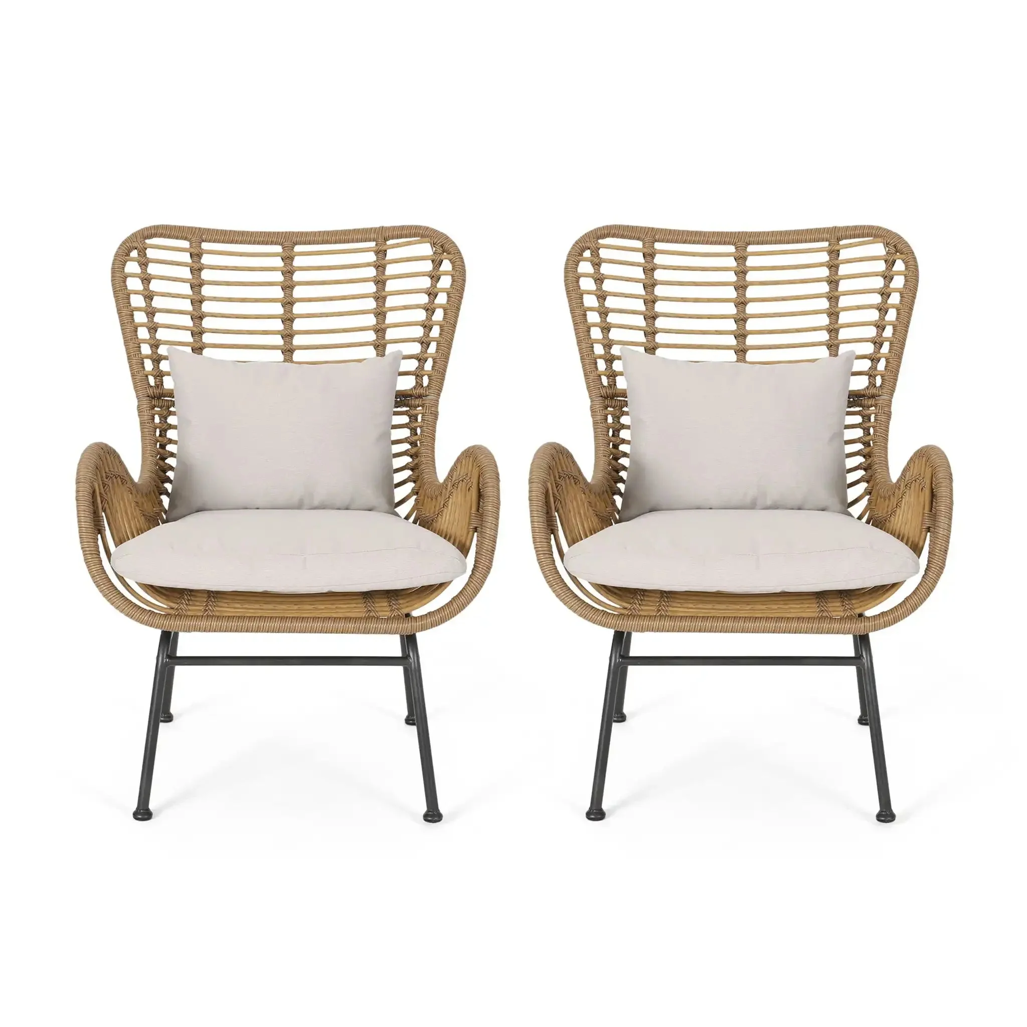 Modern Aesthetic Outdoor Rattan Accent Chair With Metal Legs - Image 2