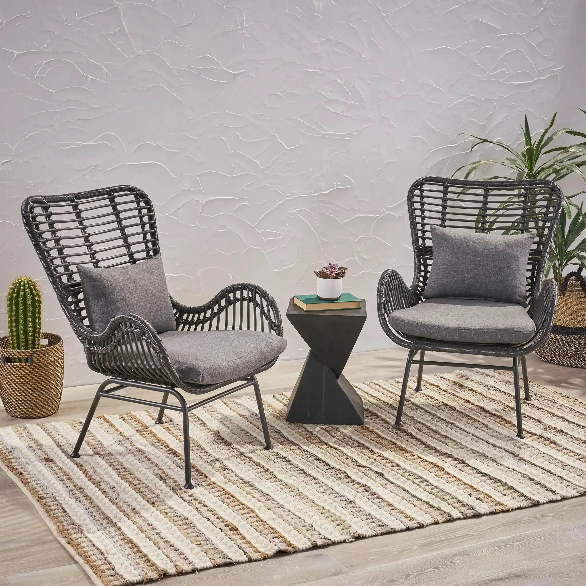 Modern Aesthetic Outdoor Rattan Accent Chair With Metal Legs - Image 3