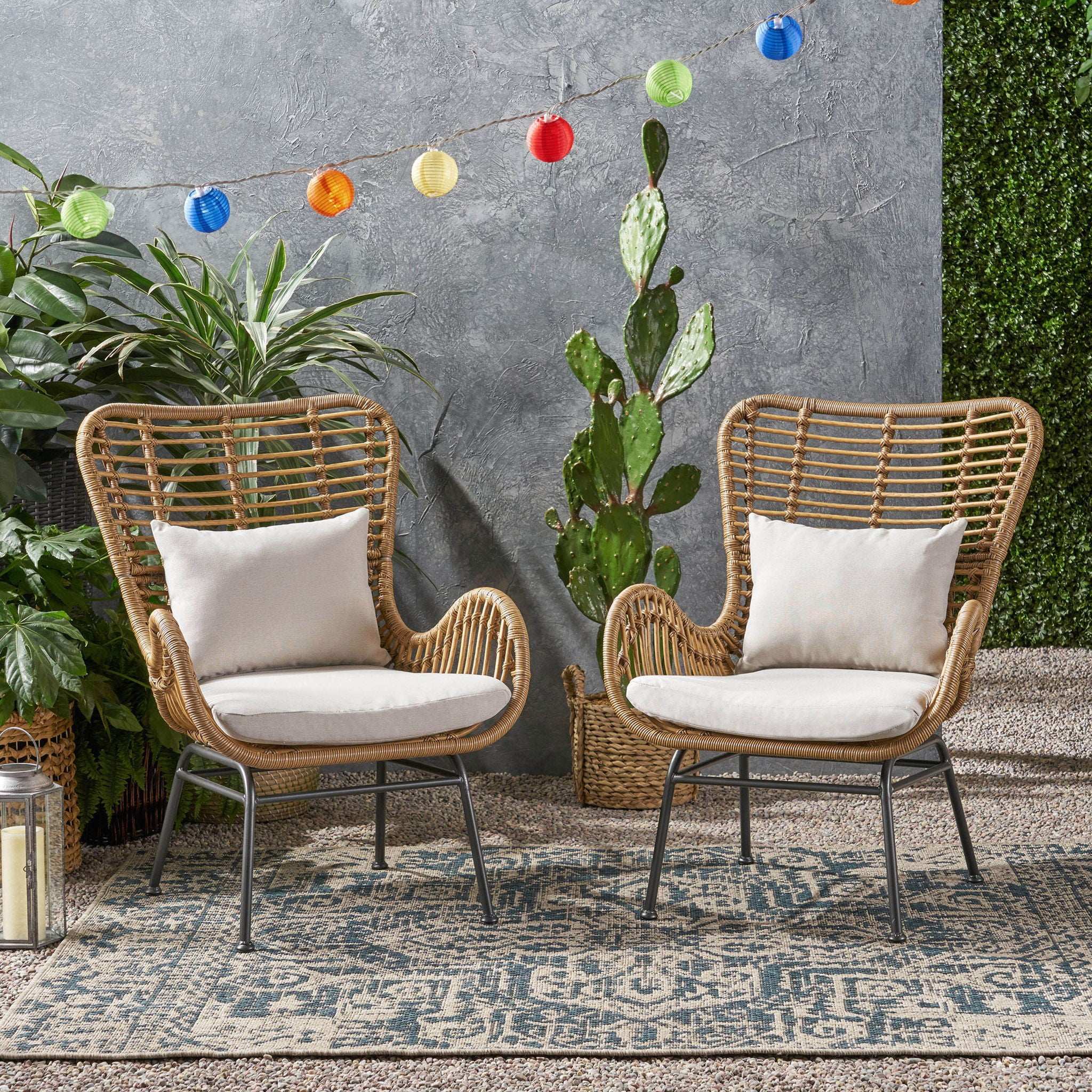 Modern Aesthetic Outdoor Rattan Accent Chair With Metal Legs - Image 4
