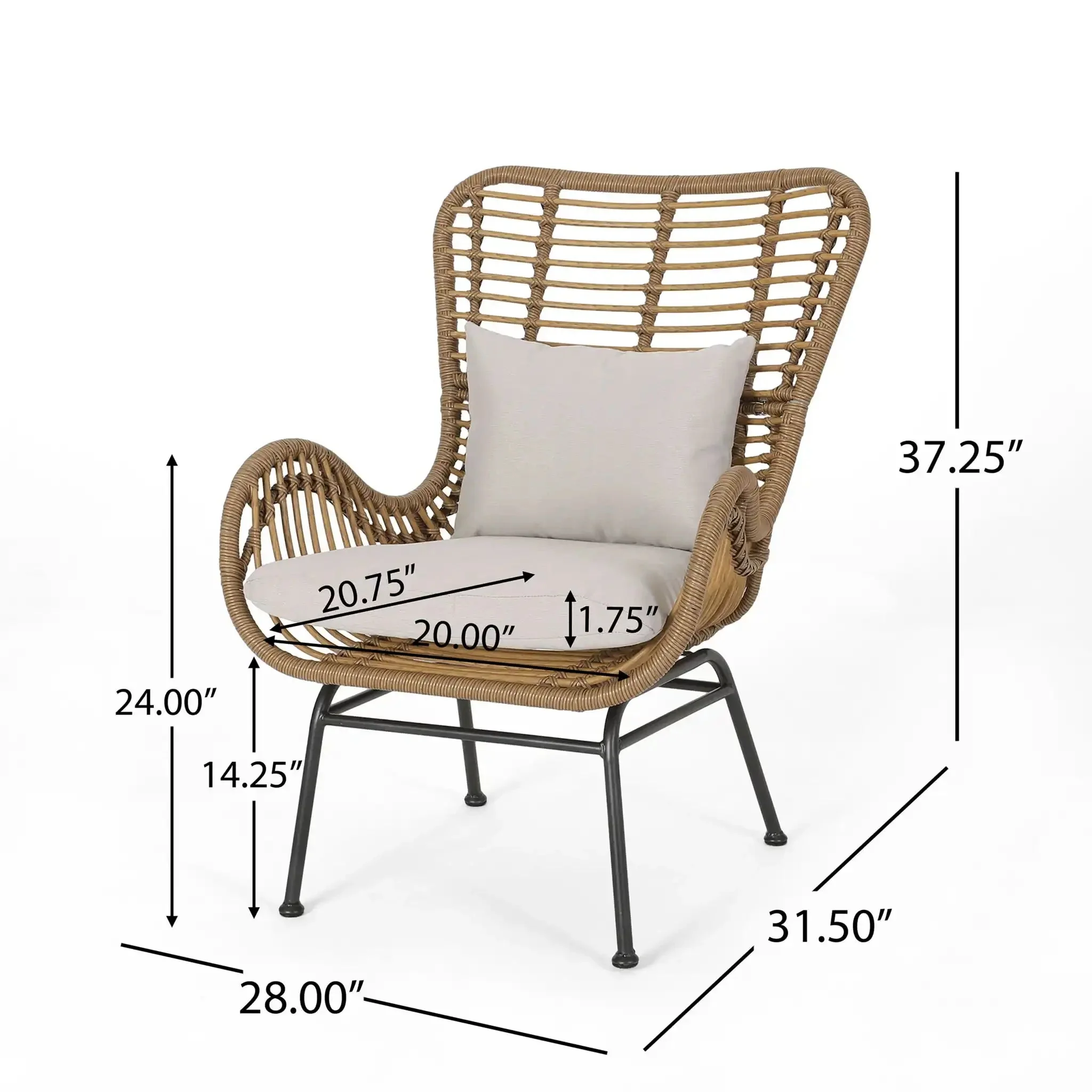 Modern Aesthetic Outdoor Rattan Accent Chair With Metal Legs - Image 8