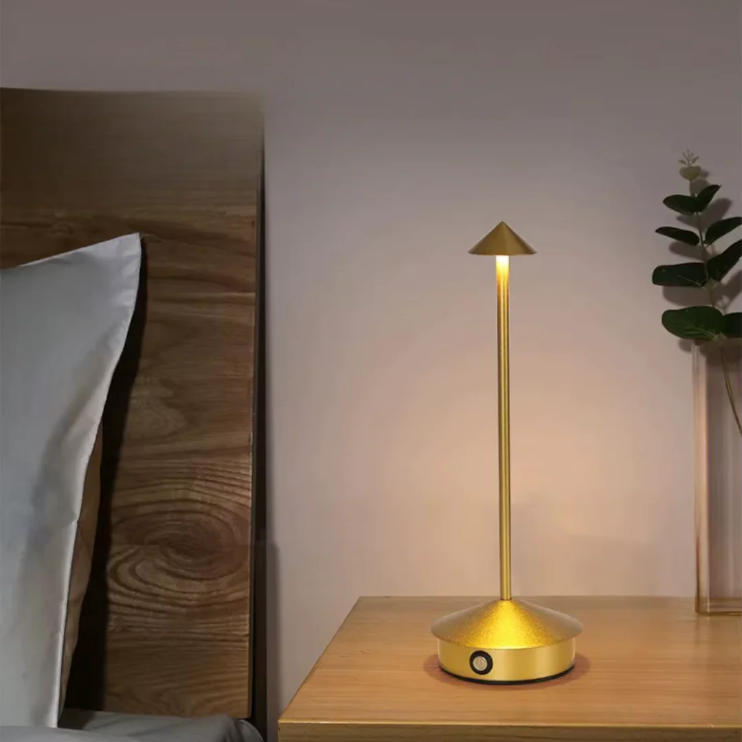 Modern Aluminium Cone LED Table Lamp Rechargeable Touch Dimmable - Image 2