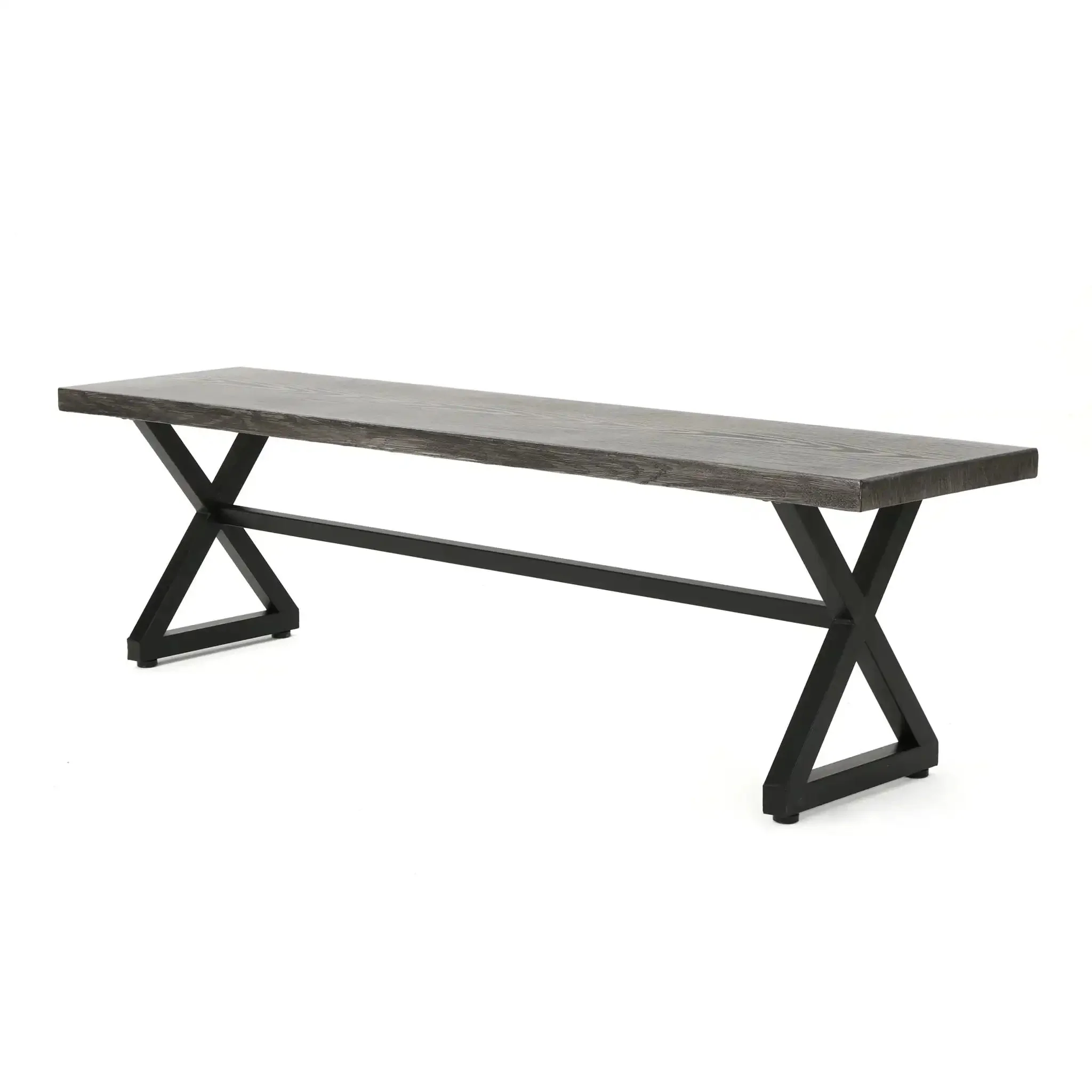 Modern Aluminum Outdoor Dining Bench With X Base - Image 2