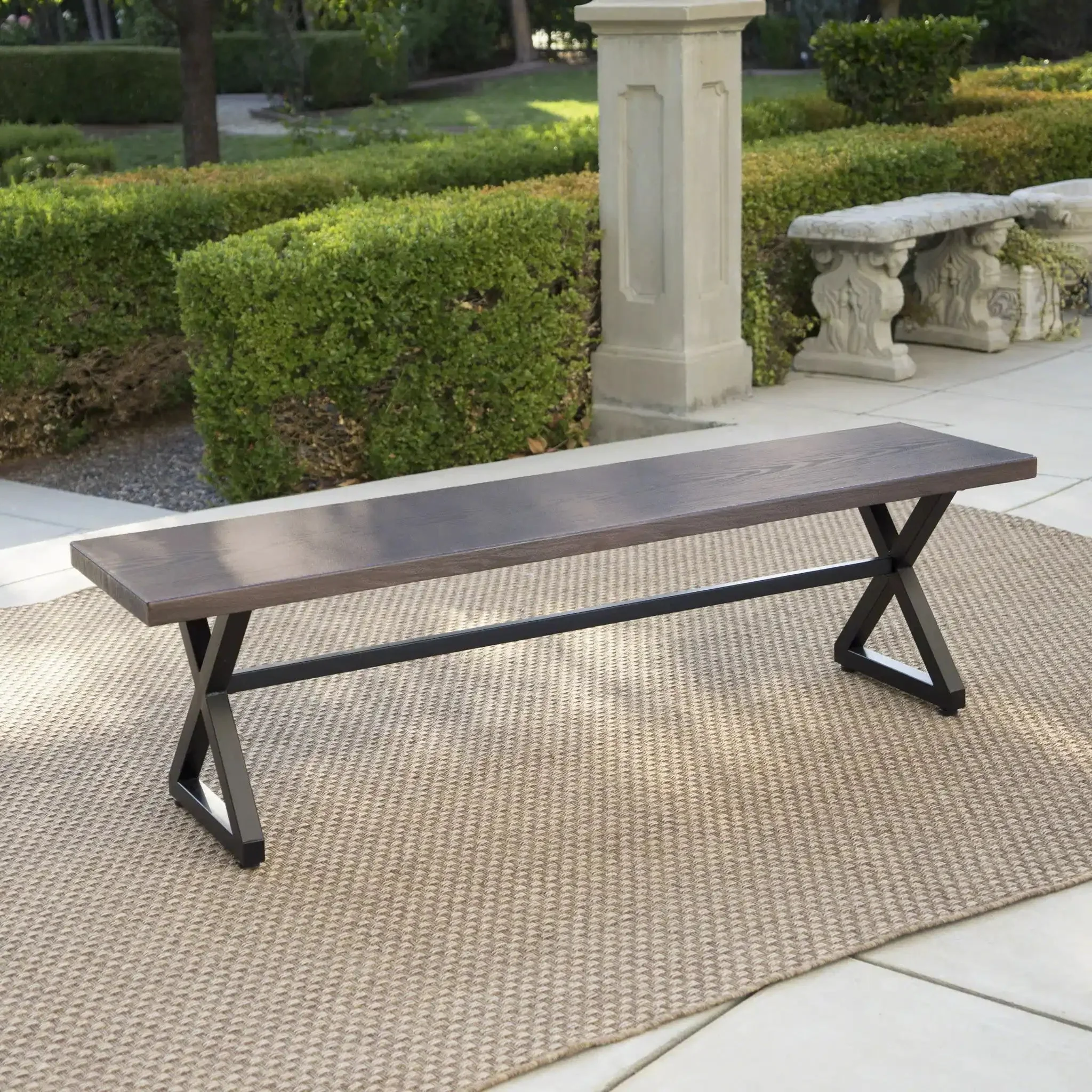 Modern Aluminum Outdoor Dining Bench With X Base - Image 3