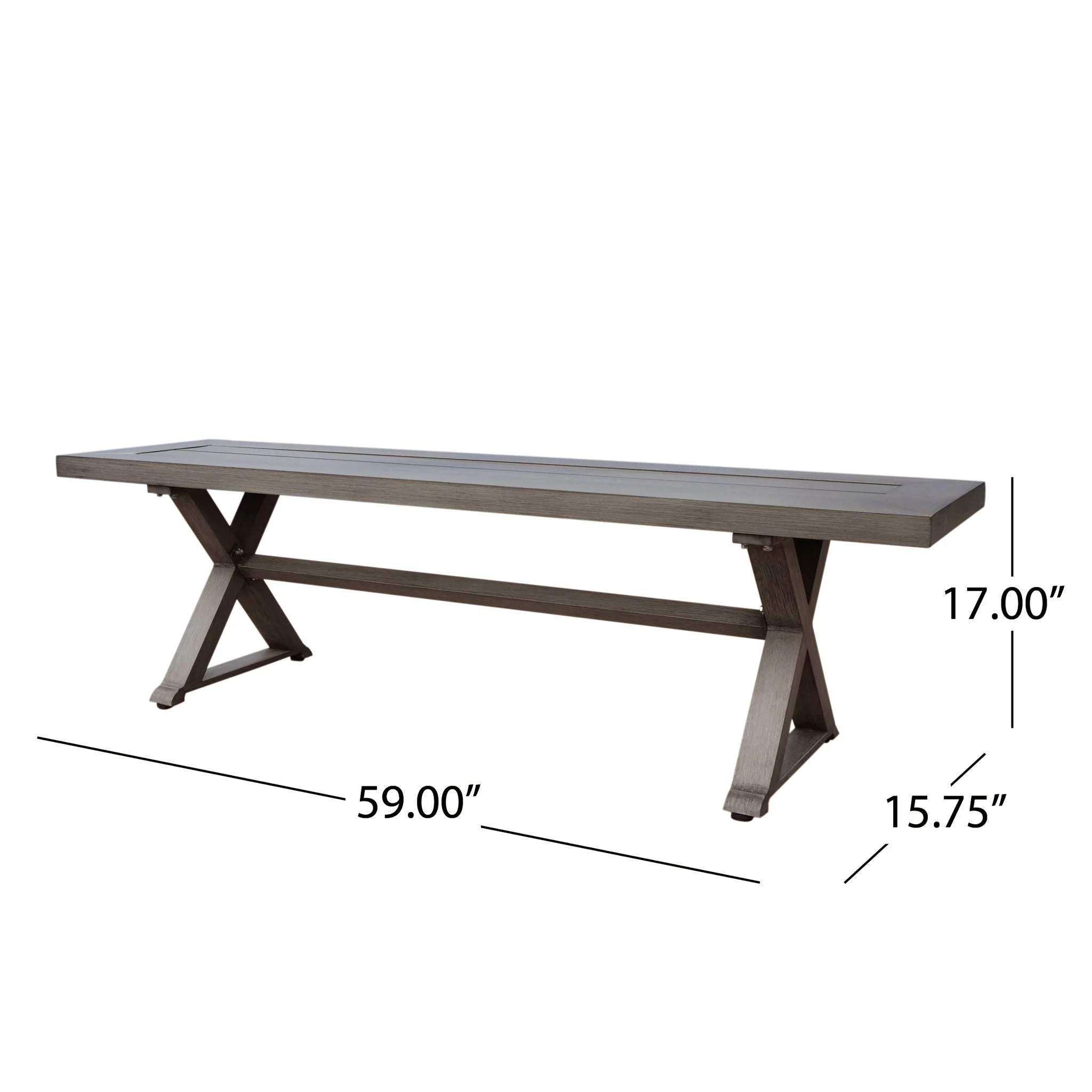 Modern Aluminum Outdoor Dining Bench With X Base - Dark Gray - Image 3