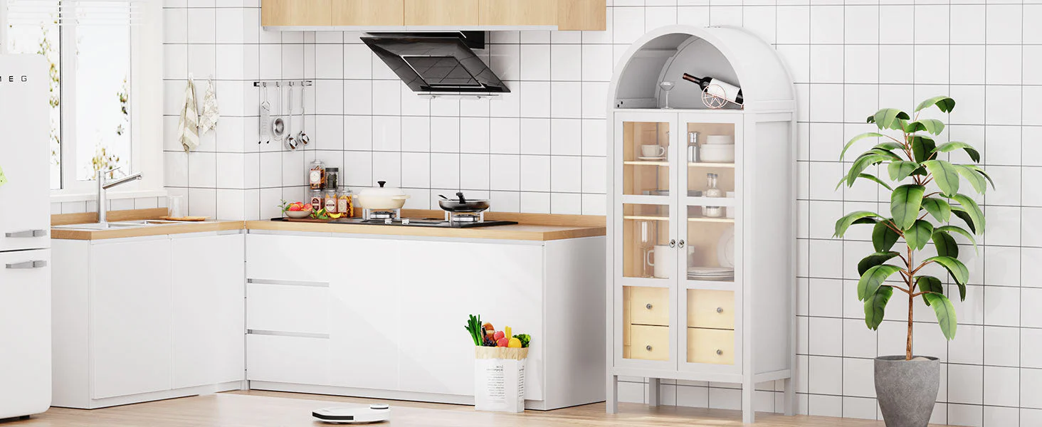 Modern Arched Cabinet with Glass Doors and Auto Sensor Light - Image 10