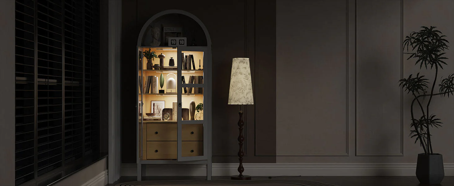 Modern Arched Cabinet with Glass Doors and Auto Sensor Light - Image 11