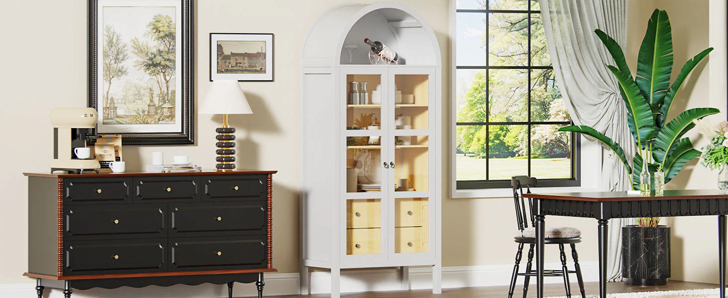 Modern Arched Cabinet with Glass Doors and Auto Sensor Light - Image 12