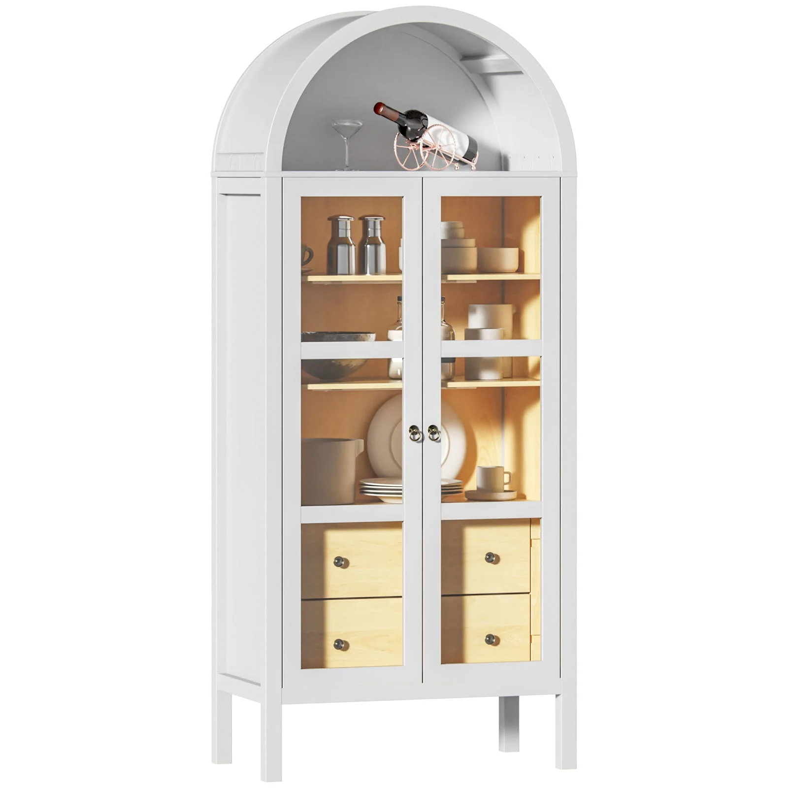 Modern Arched Cabinet with Glass Doors and Auto Sensor Light - Image 2