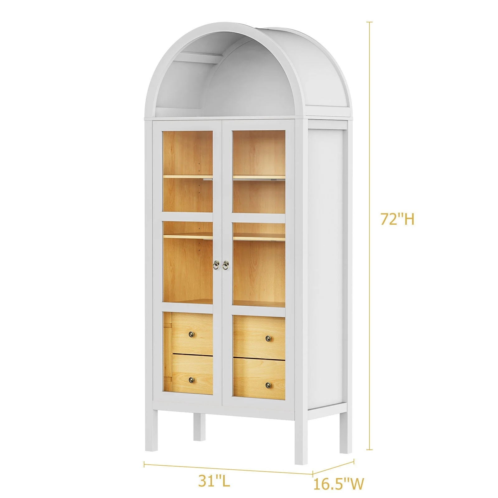 Modern Arched Cabinet with Glass Doors and Auto Sensor Light - Image 3