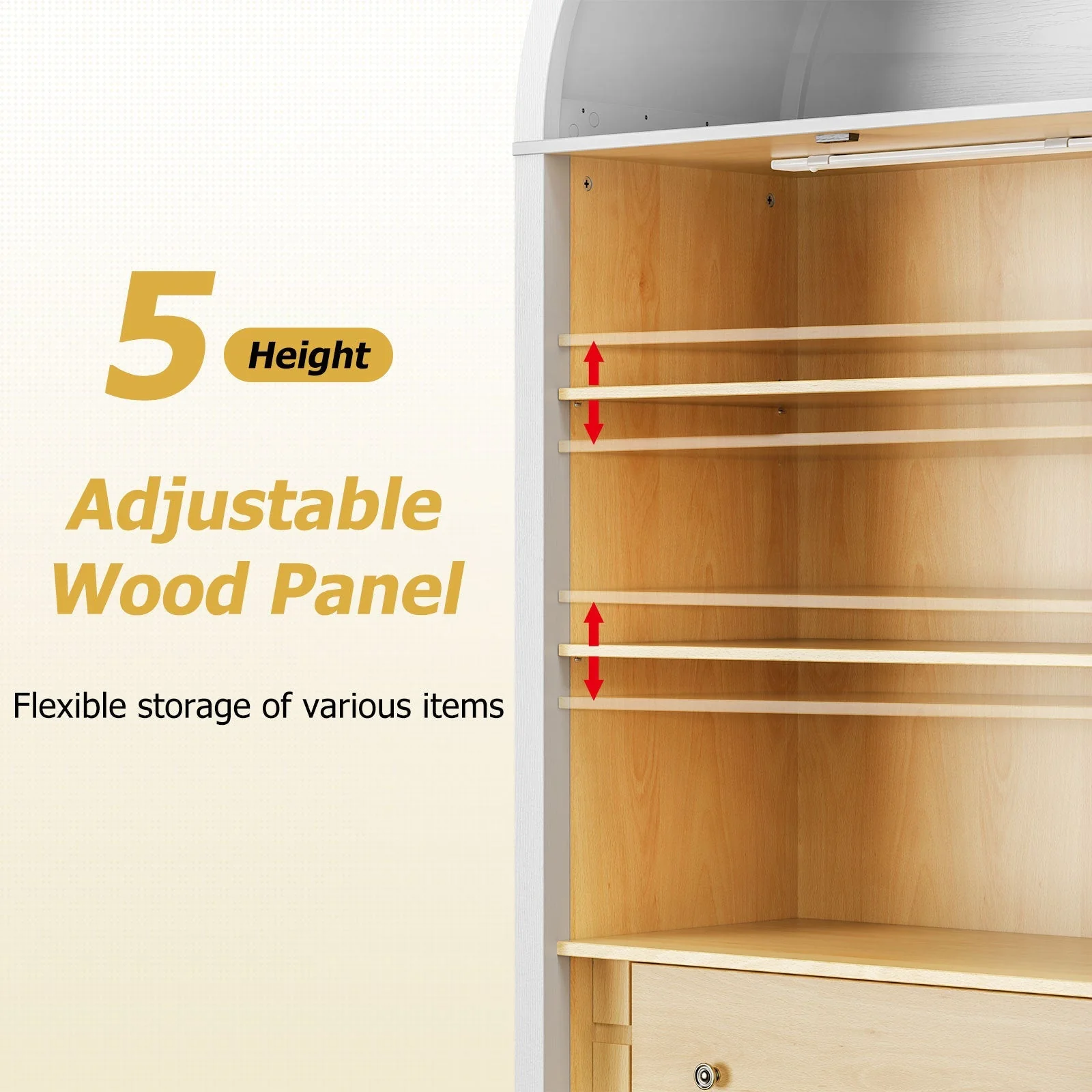 Modern Arched Cabinet with Glass Doors and Auto Sensor Light - Image 4