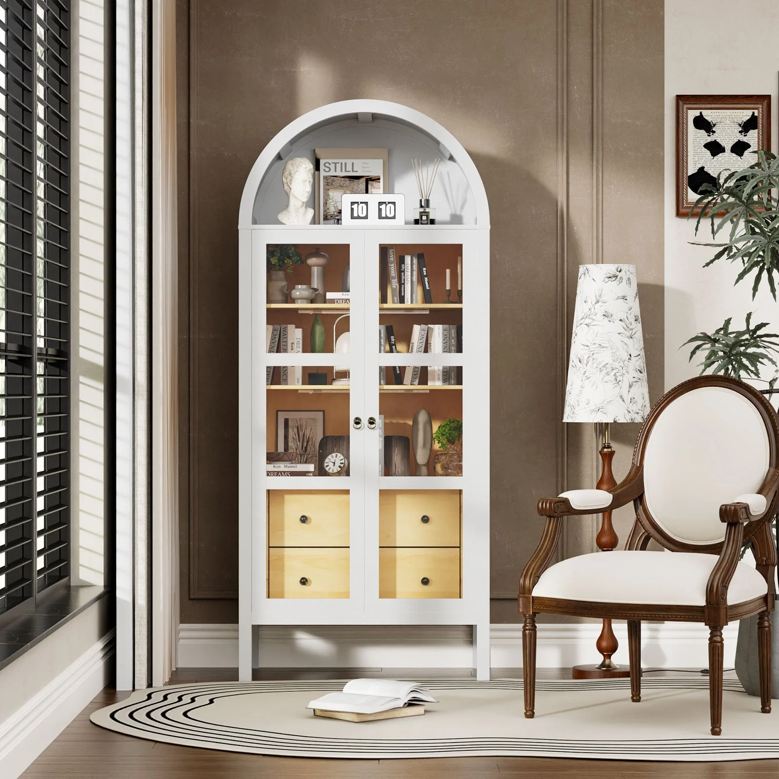 Modern Arched Cabinet with Glass Doors and Auto Sensor Light - Image 7