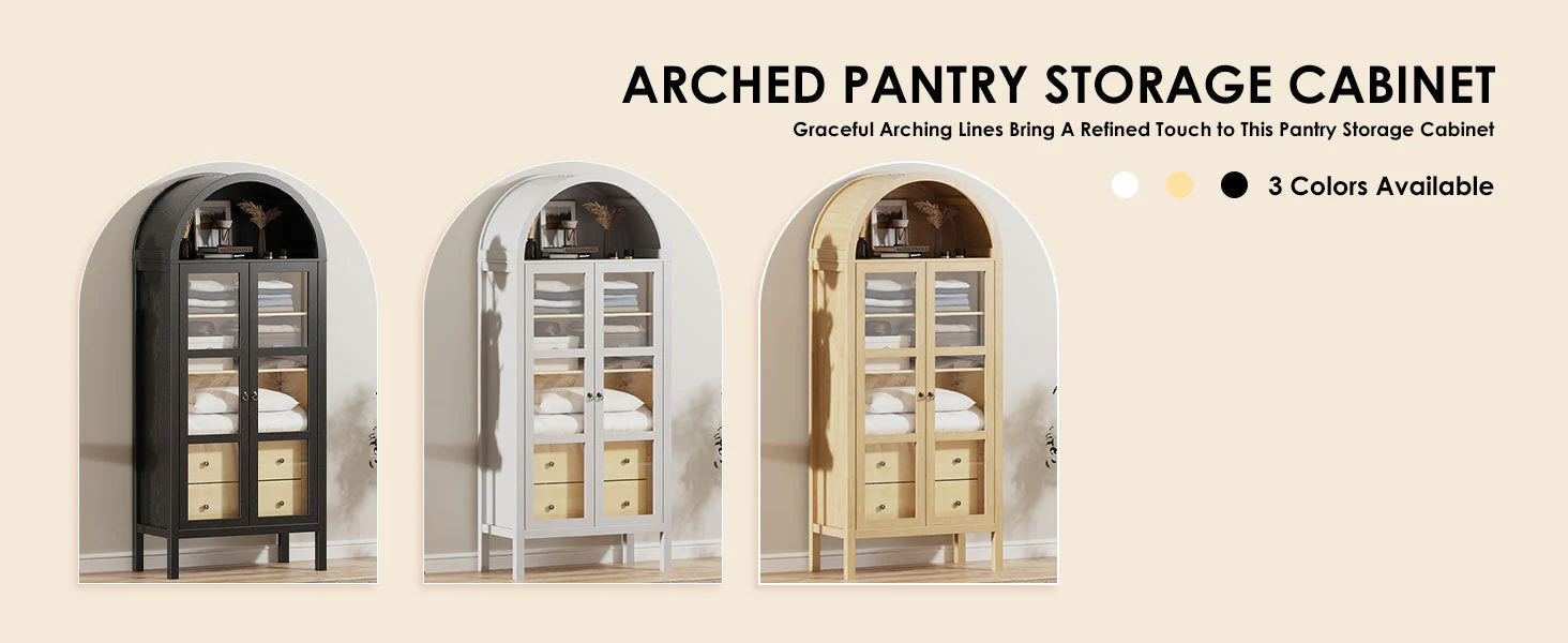 Modern Arched Cabinet with Glass Doors and Auto Sensor Light - Image 8