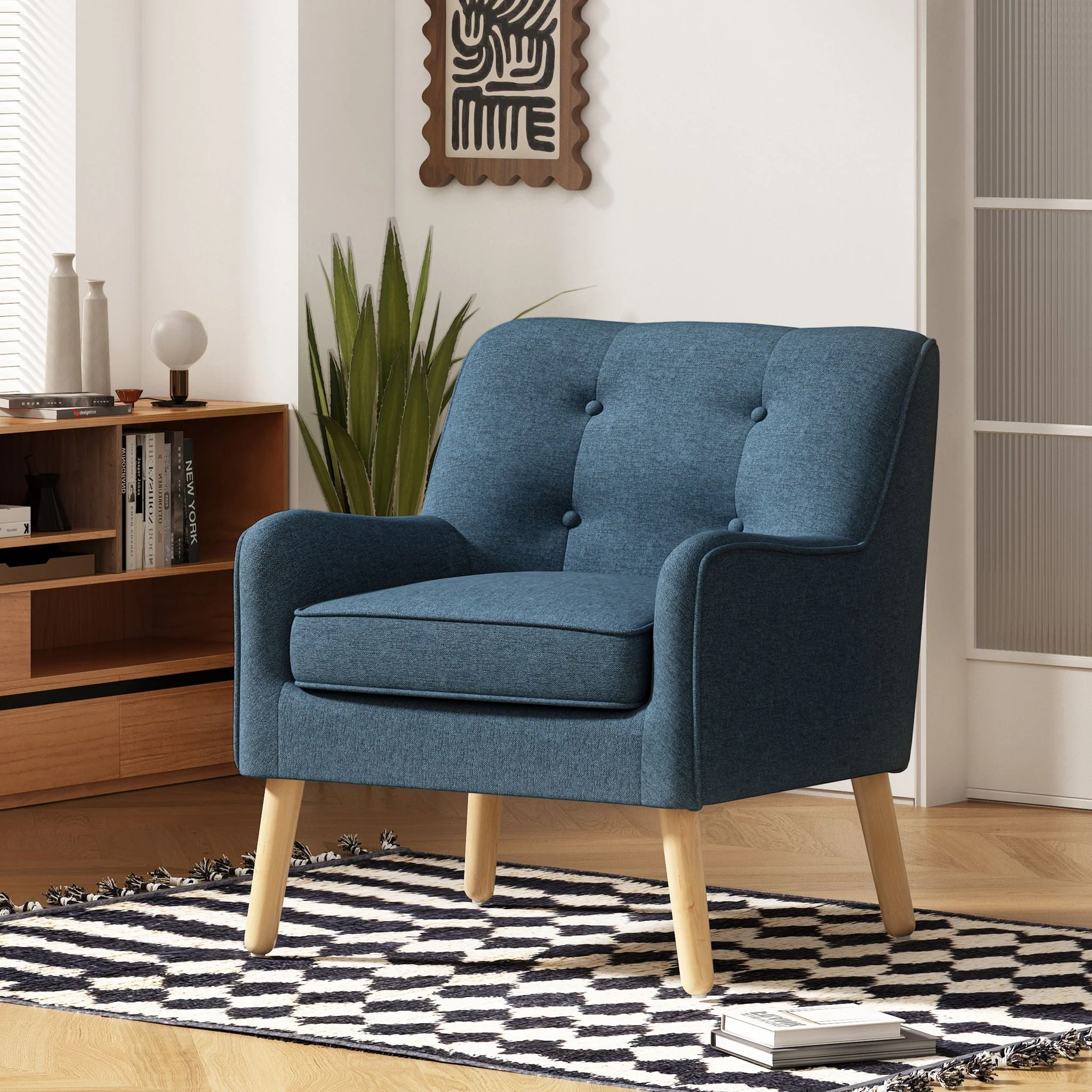 Modern Arm Chair With Tufted Back And Wooden Legs - Image 11