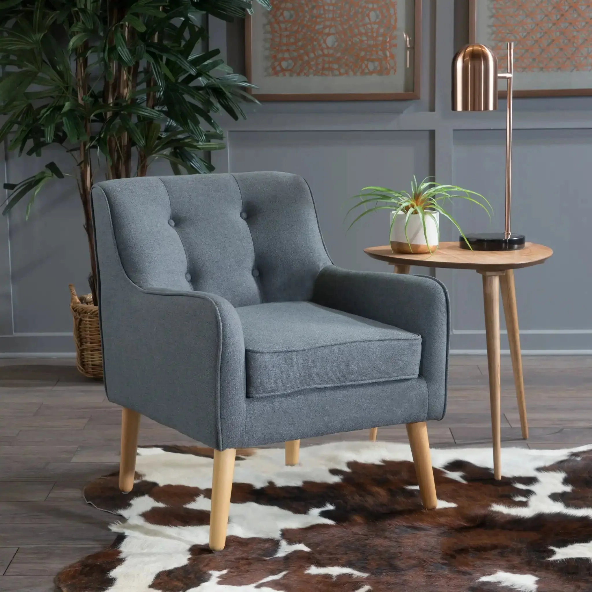 Modern Arm Chair With Tufted Back And Wooden Legs - Image 12