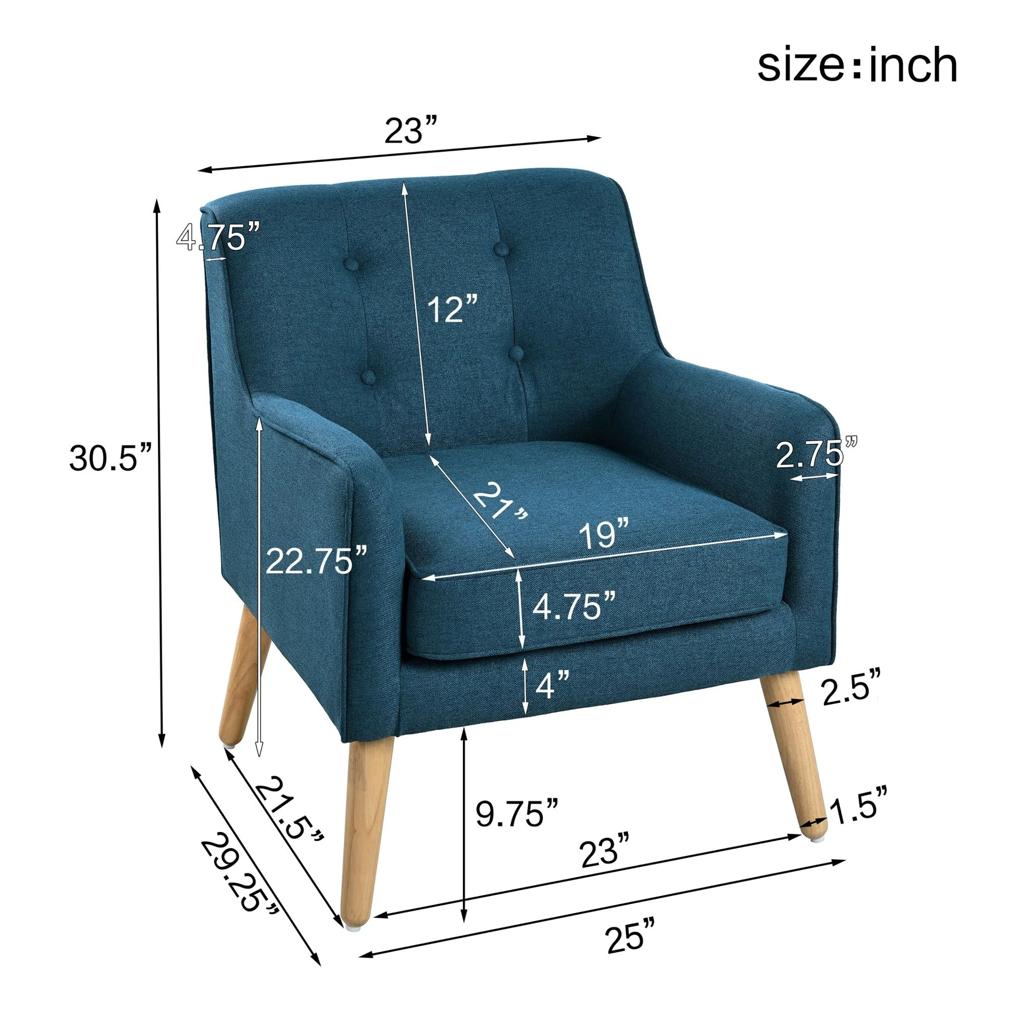 Modern Arm Chair With Tufted Back And Wooden Legs - Image 13