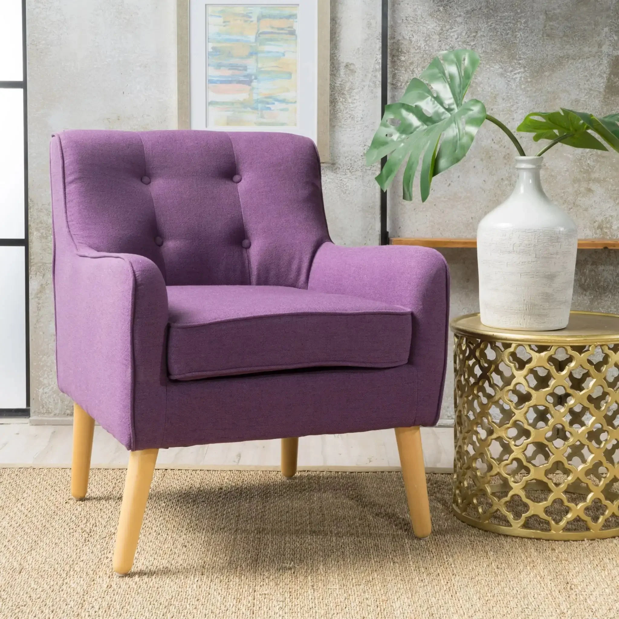 Modern Arm Chair With Tufted Back And Wooden Legs - Image 6