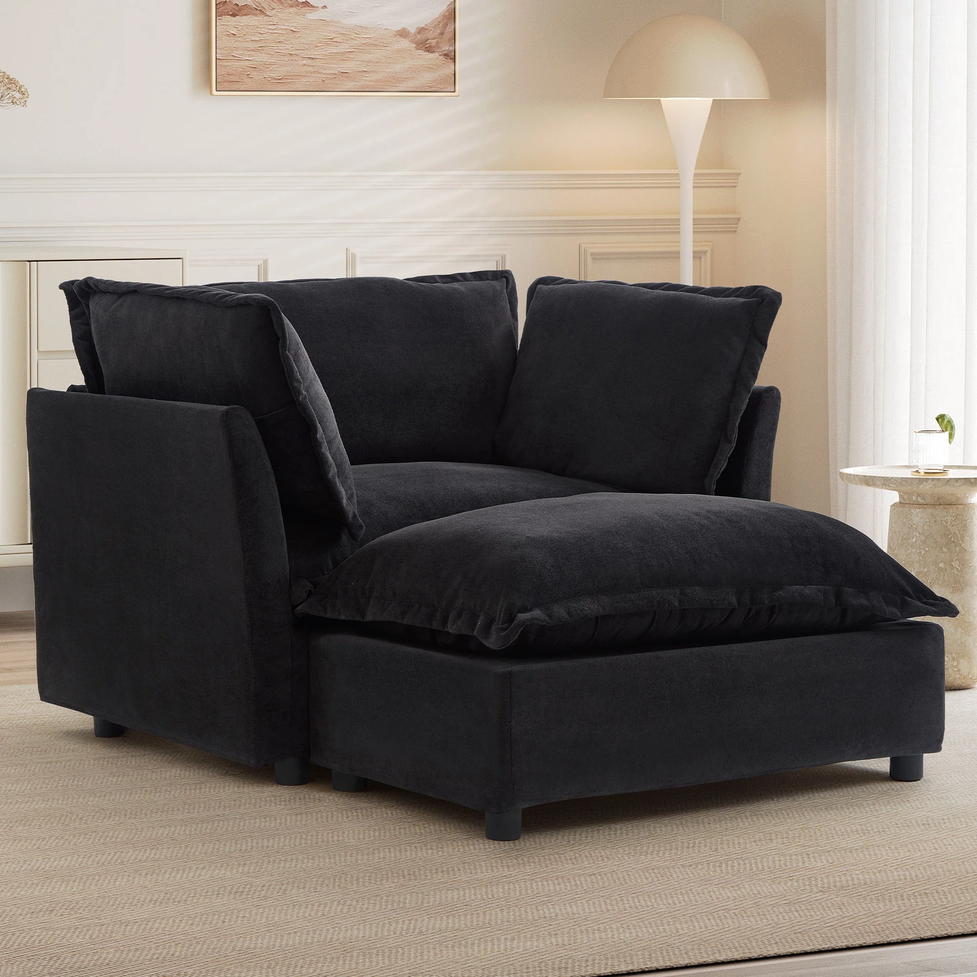 Modern Armchair Sofa 47" Cozy Upholstered Sofa Chair with Movable Ottoman - Image 10