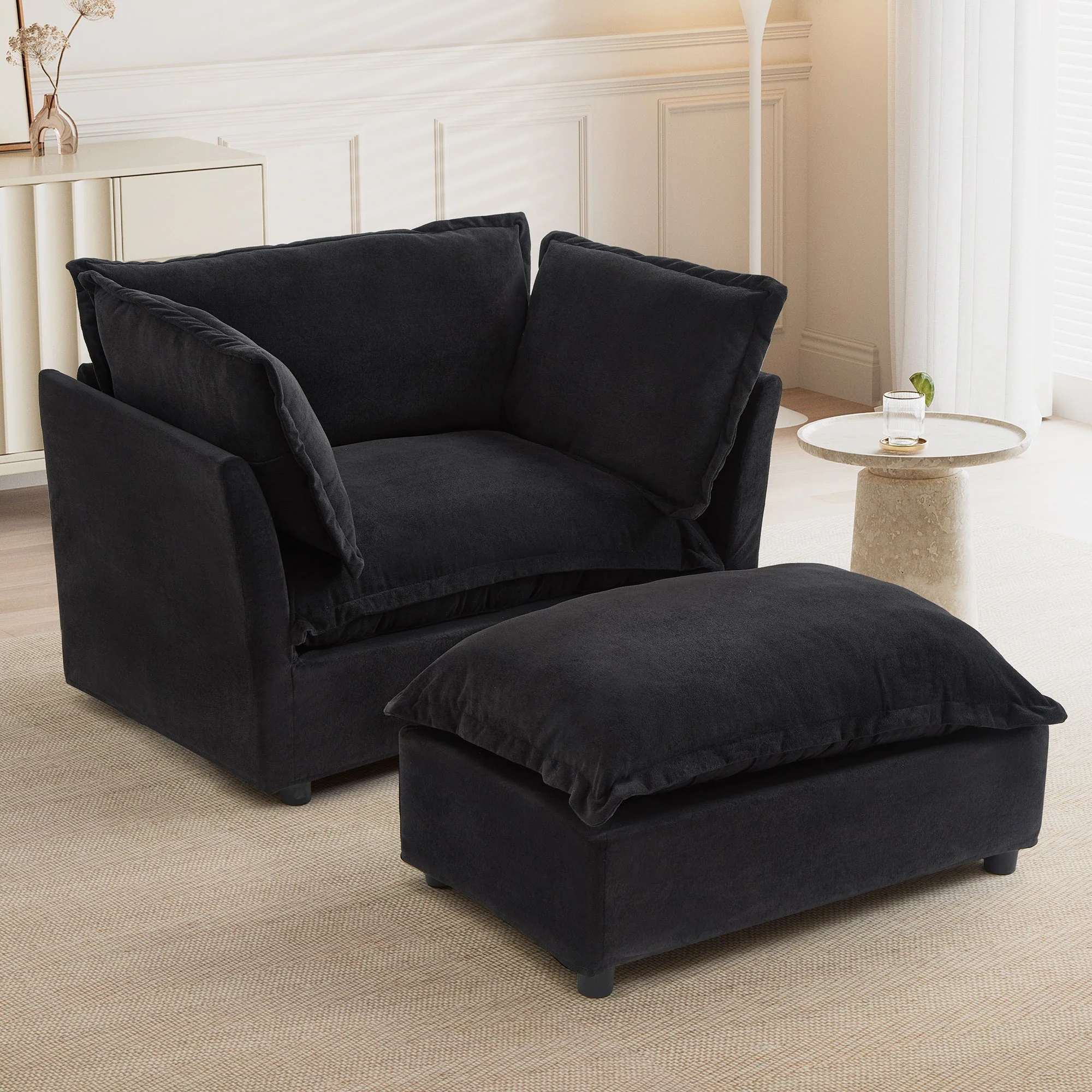 Modern Armchair Sofa 47" Cozy Upholstered Sofa Chair with Movable Ottoman - Image 11
