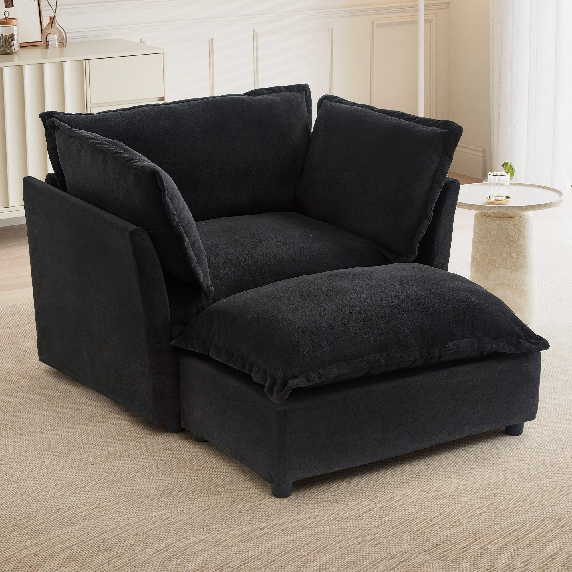 Modern Armchair Sofa 47" Cozy Upholstered Sofa Chair with Movable Ottoman - Image 2