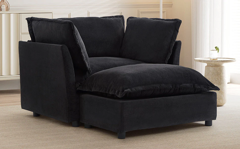 Modern Armchair Sofa 47" Cozy Upholstered Sofa Chair with Movable Ottoman - Image 20