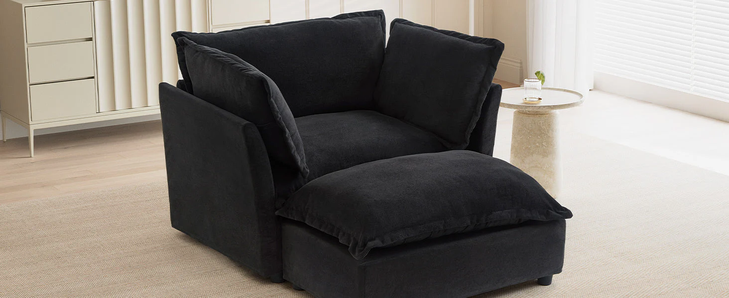 Modern Armchair Sofa 47" Cozy Upholstered Sofa Chair with Movable Ottoman - Image 21