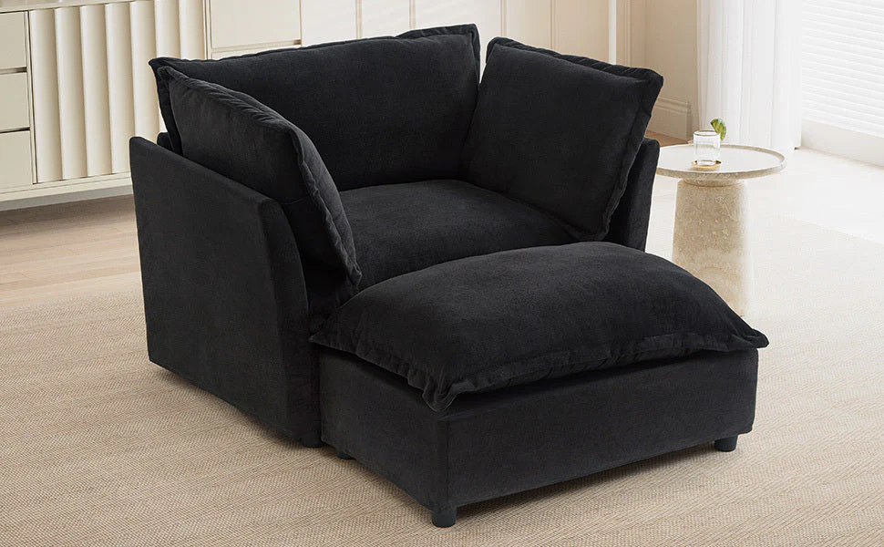 Modern Armchair Sofa 47" Cozy Upholstered Sofa Chair with Movable Ottoman - Image 22