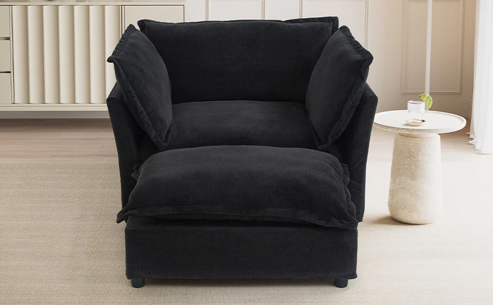 Modern Armchair Sofa 47" Cozy Upholstered Sofa Chair with Movable Ottoman - Image 23