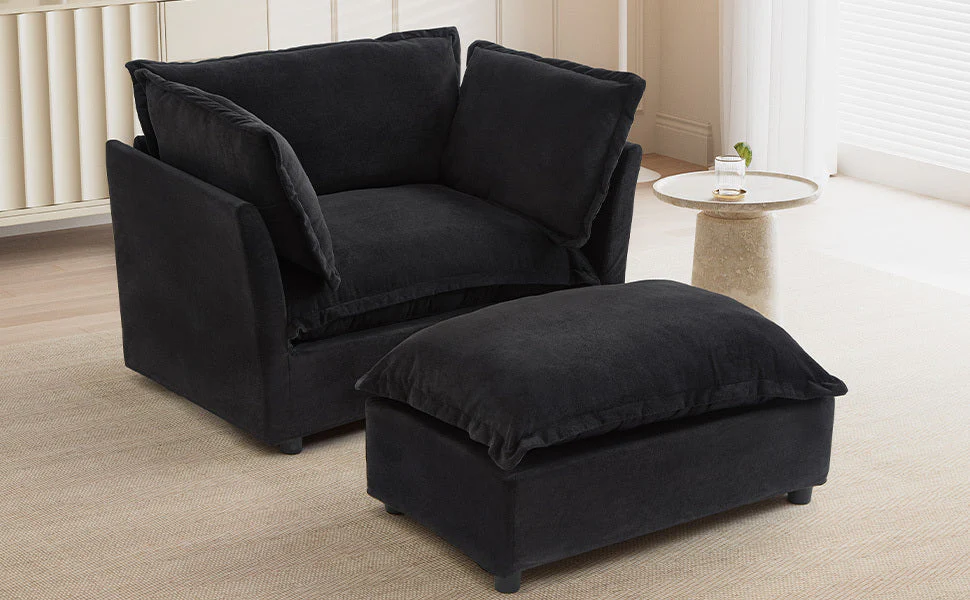 Modern Armchair Sofa 47" Cozy Upholstered Sofa Chair with Movable Ottoman - Image 24