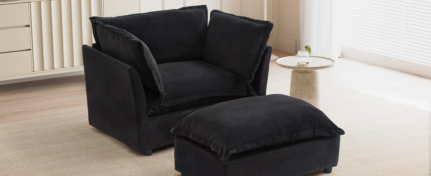 Modern Armchair Sofa 47" Cozy Upholstered Sofa Chair with Movable Ottoman - Image 25