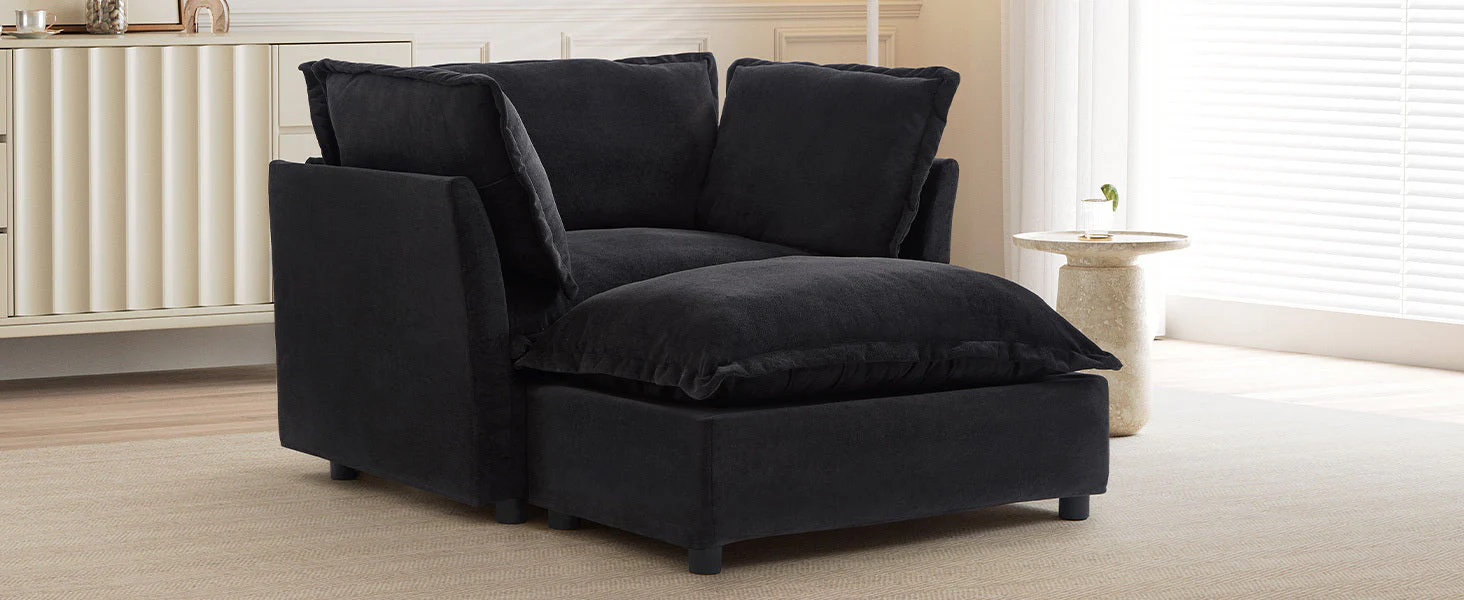 Modern Armchair Sofa 47" Cozy Upholstered Sofa Chair with Movable Ottoman - Image 26