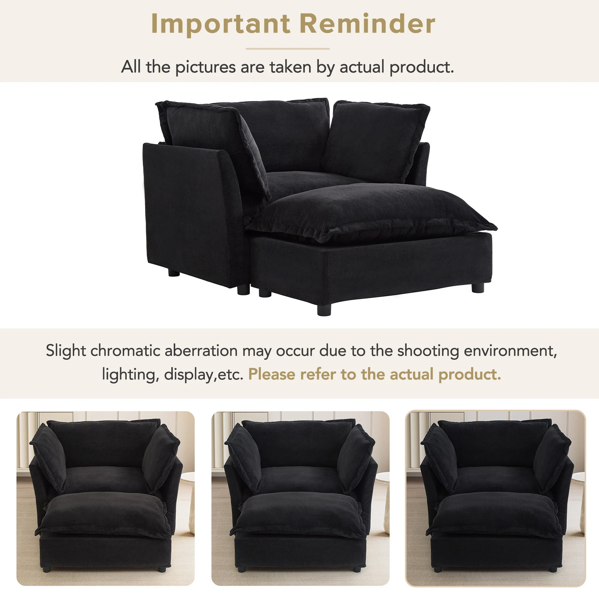 Modern Armchair Sofa 47" Cozy Upholstered Sofa Chair with Movable Ottoman - Image 8