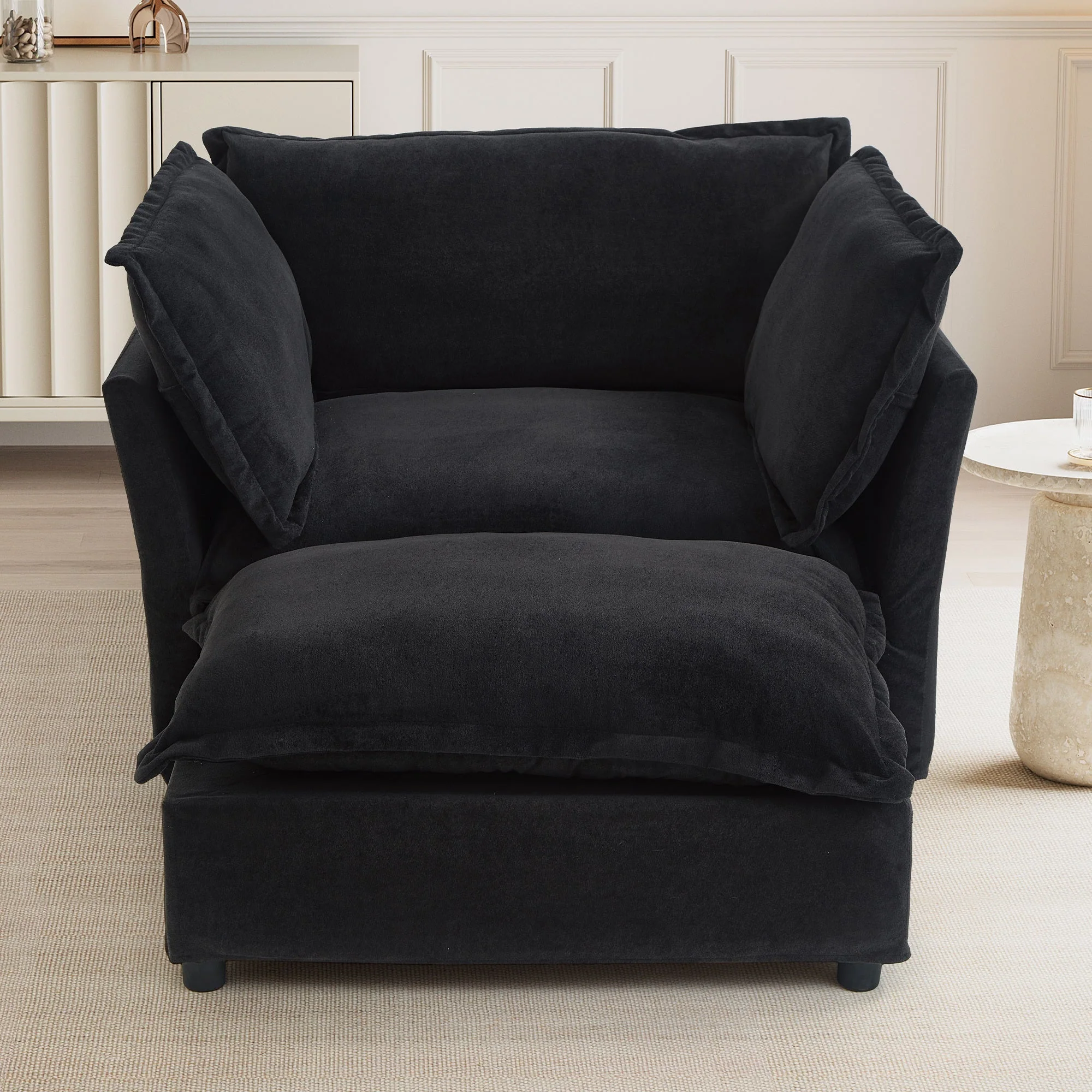 Modern Armchair Sofa 47" Cozy Upholstered Sofa Chair with Movable Ottoman - Image 9