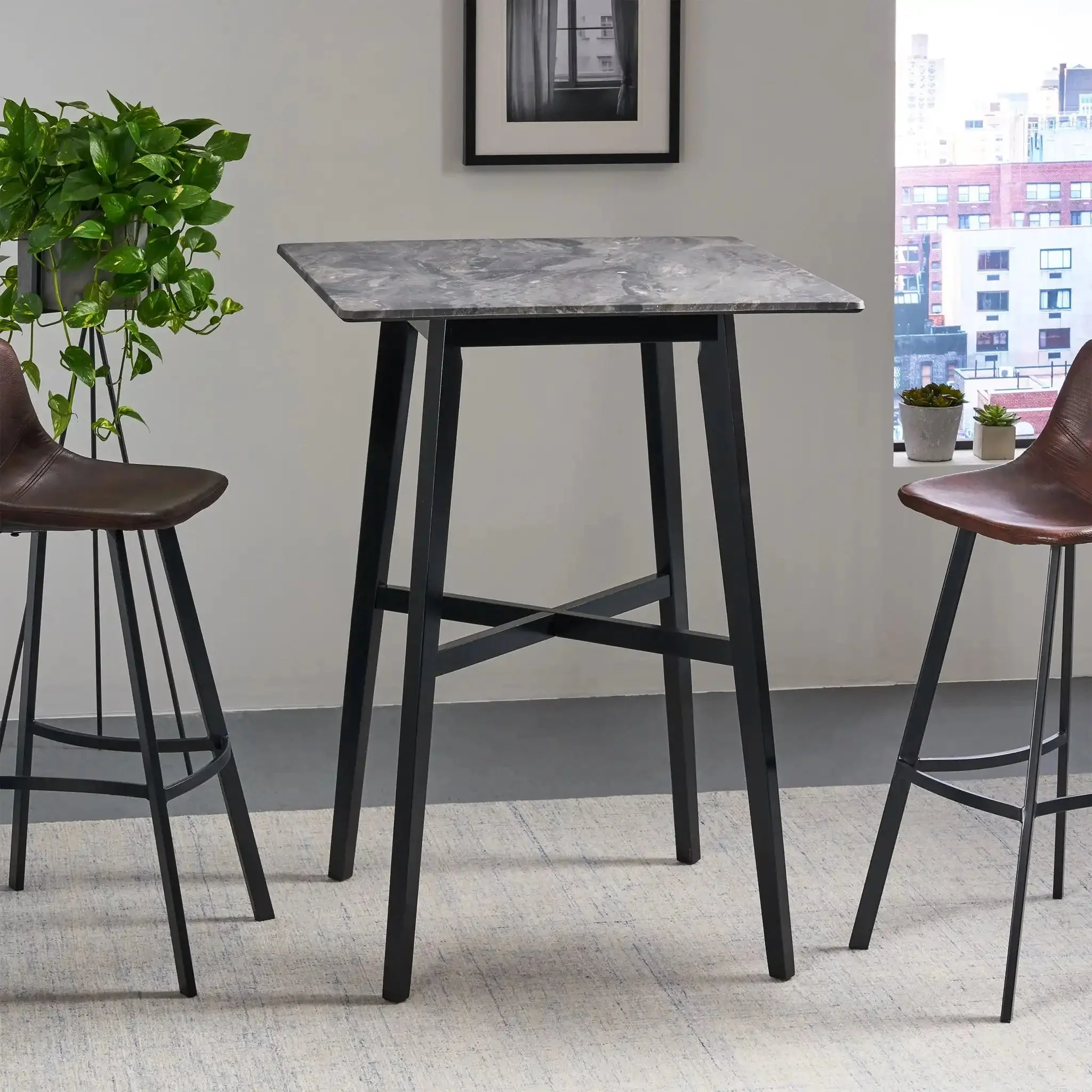 Modern Bar Height Dining Table, Rubberwood Legs And Laminate Table Top - Image 2