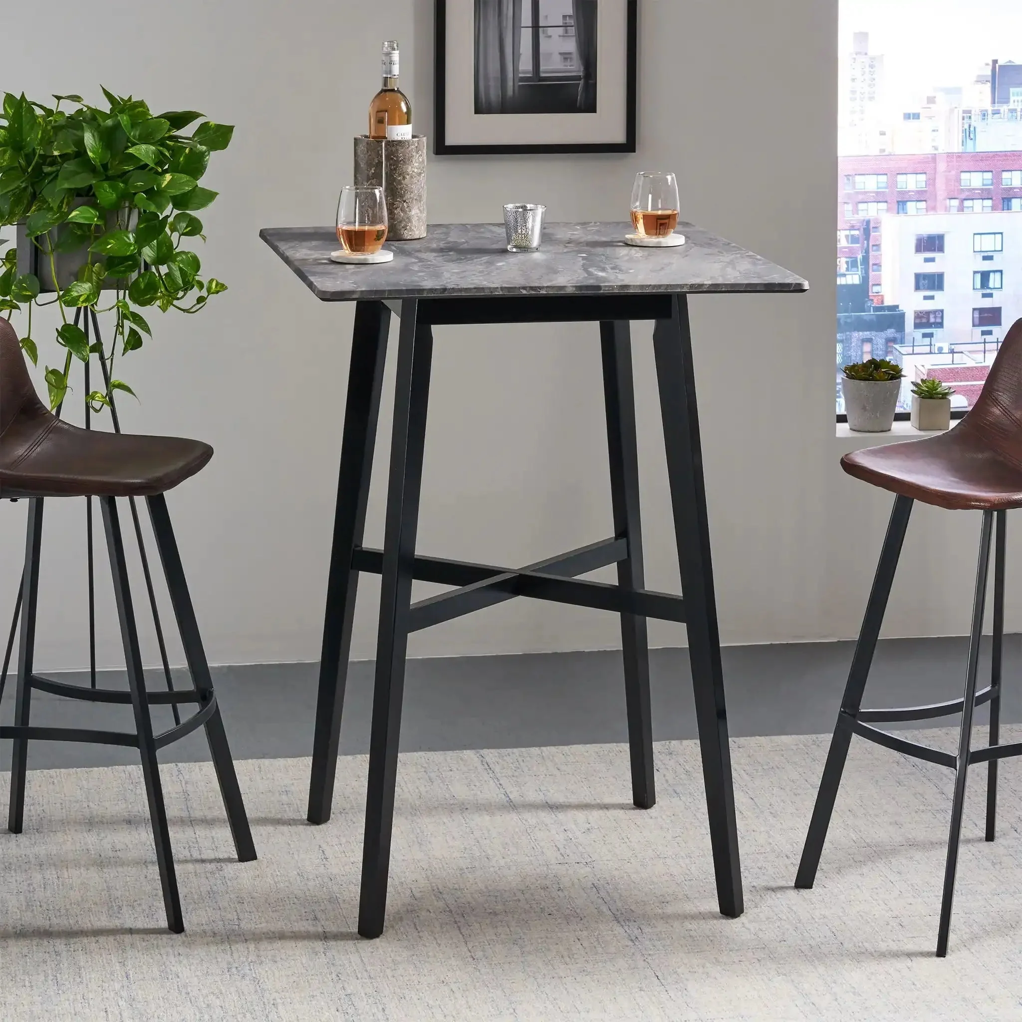 Modern Bar Height Dining Table, Rubberwood Legs And Laminate Table Top - Image 3