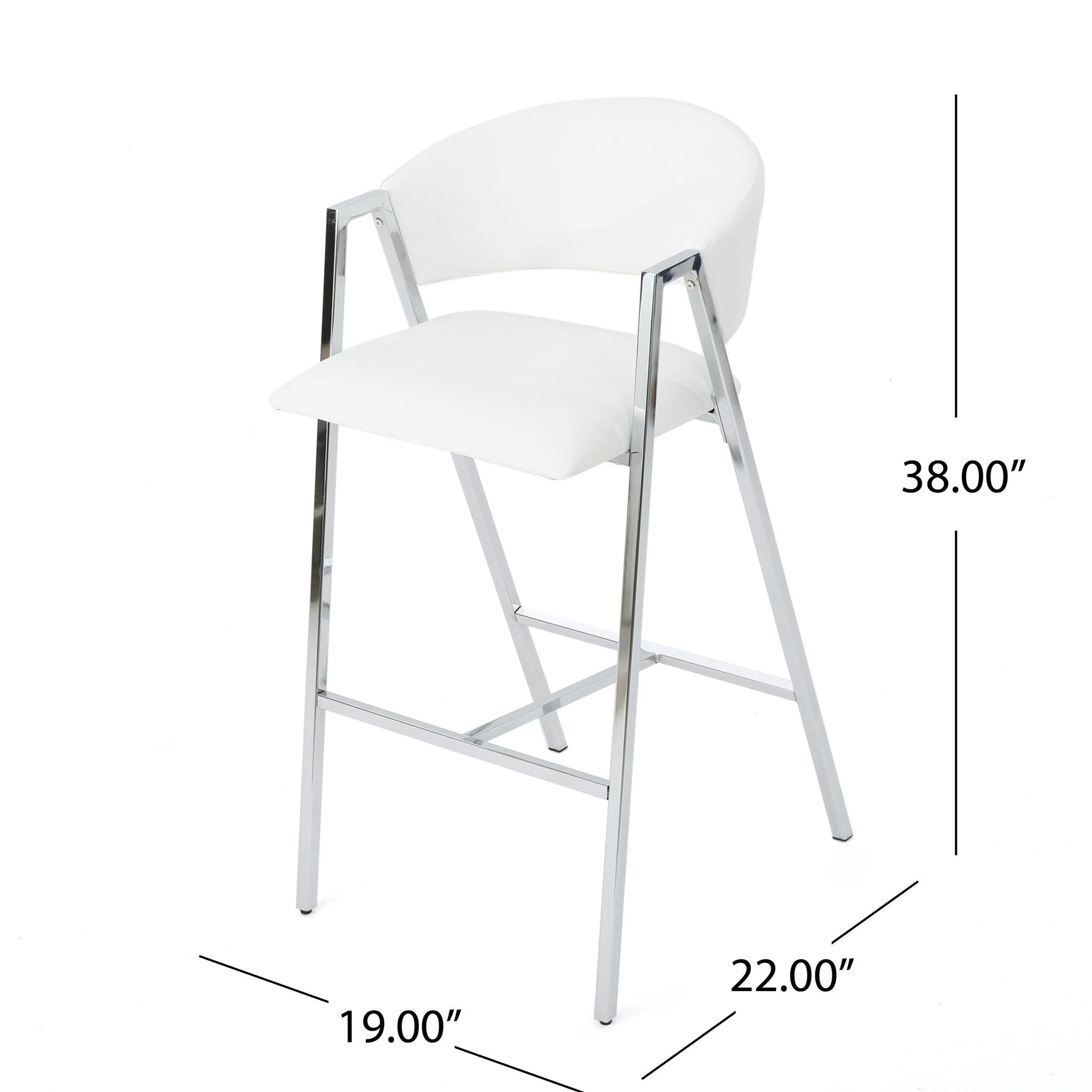 Modern Bar Stools With Low Back And Arms And Durable Metal Frame (Set of 2) - Ivory - Image 4