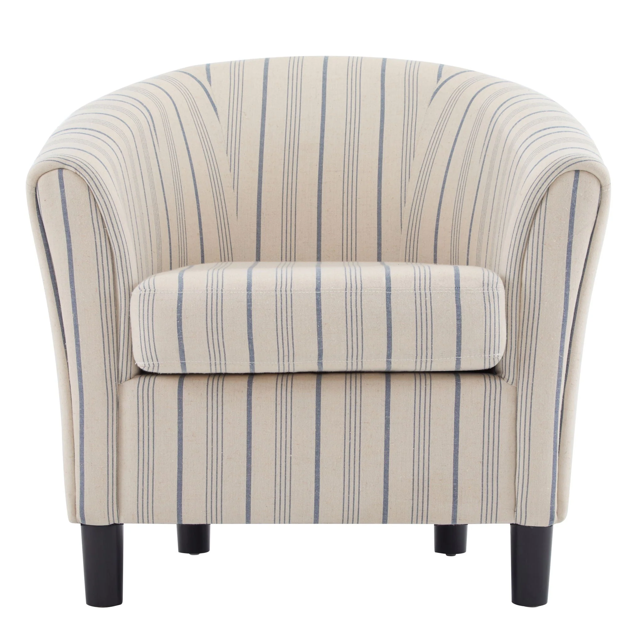 Modern Barrel Fabric Striped Barrel Chair With Channel Stitching - Beige / Blue Stripe - Image 3