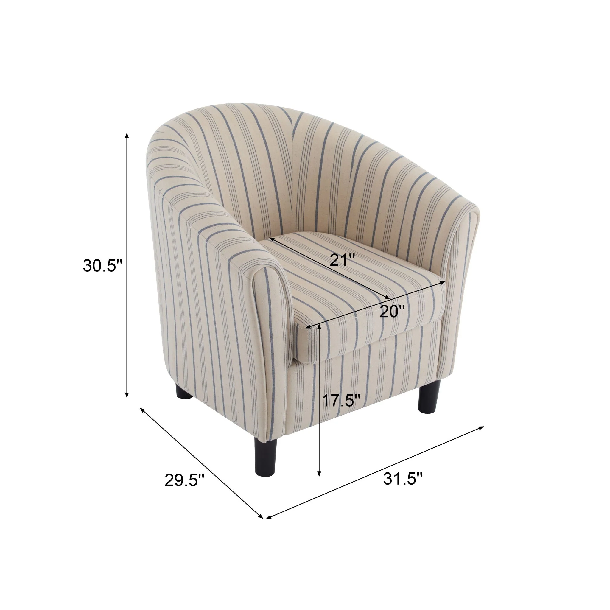 Modern Barrel Fabric Striped Barrel Chair With Channel Stitching - Beige / Blue Stripe - Image 4