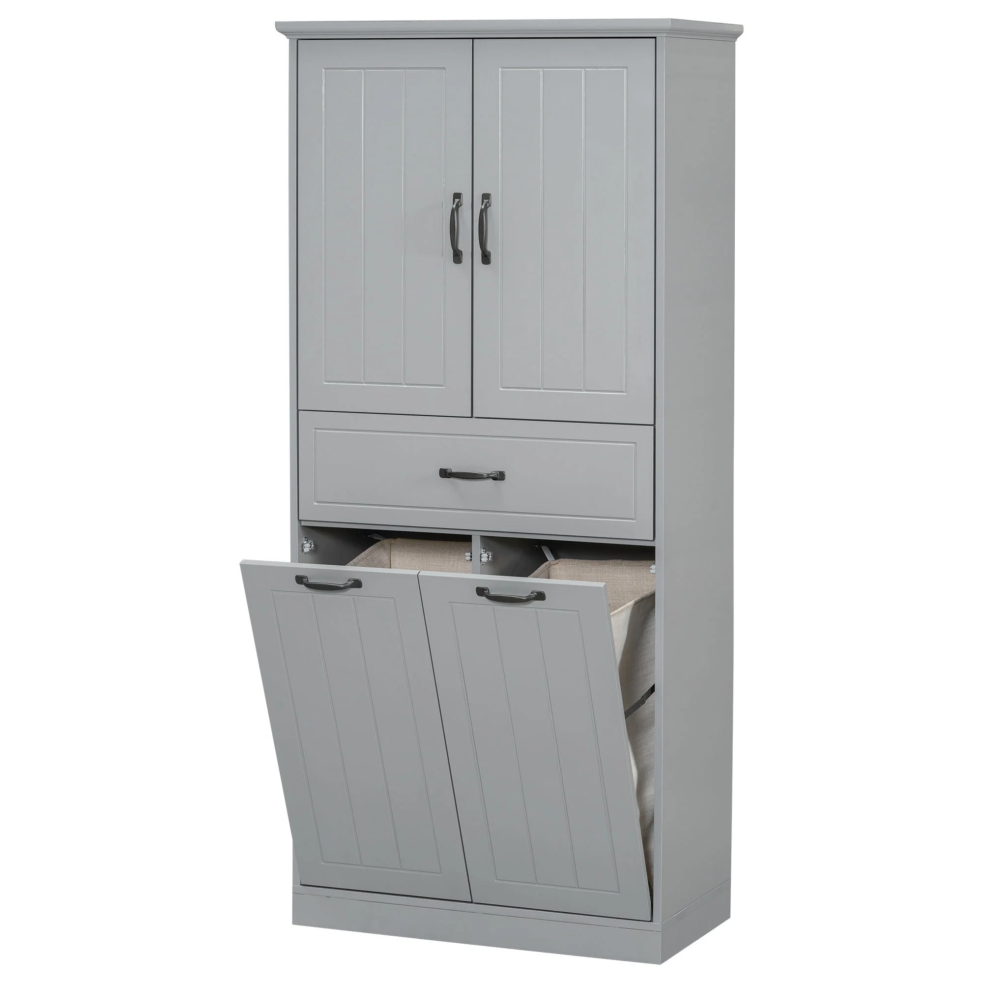 Modern Bathroom Storage Cabinet With Two Laundry Baskets, One Drawer, Adjustable Shelf - Image 2